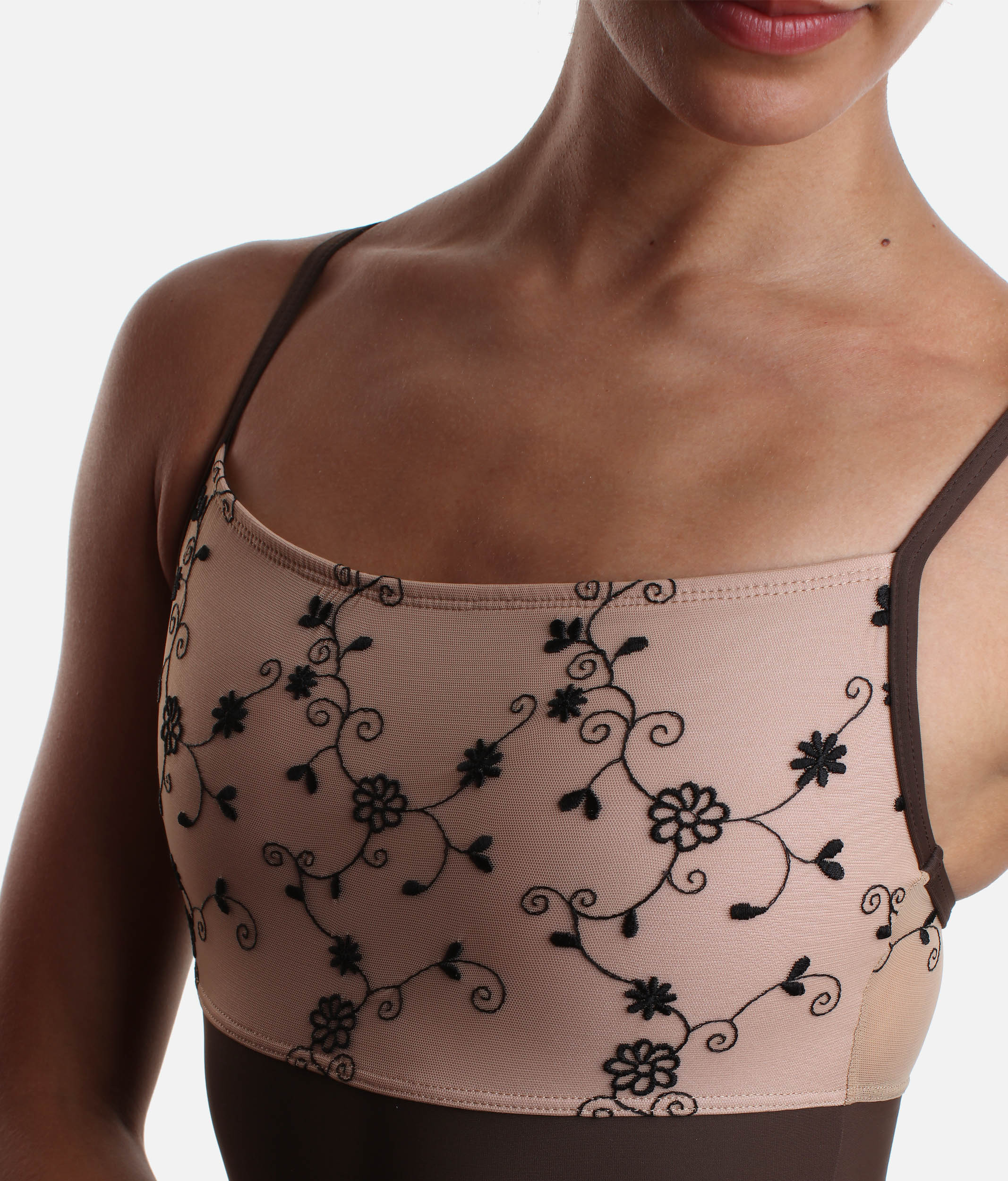 Thin Straps Dance Leotard with Floral Embroidery - GAIA DI ARABICA