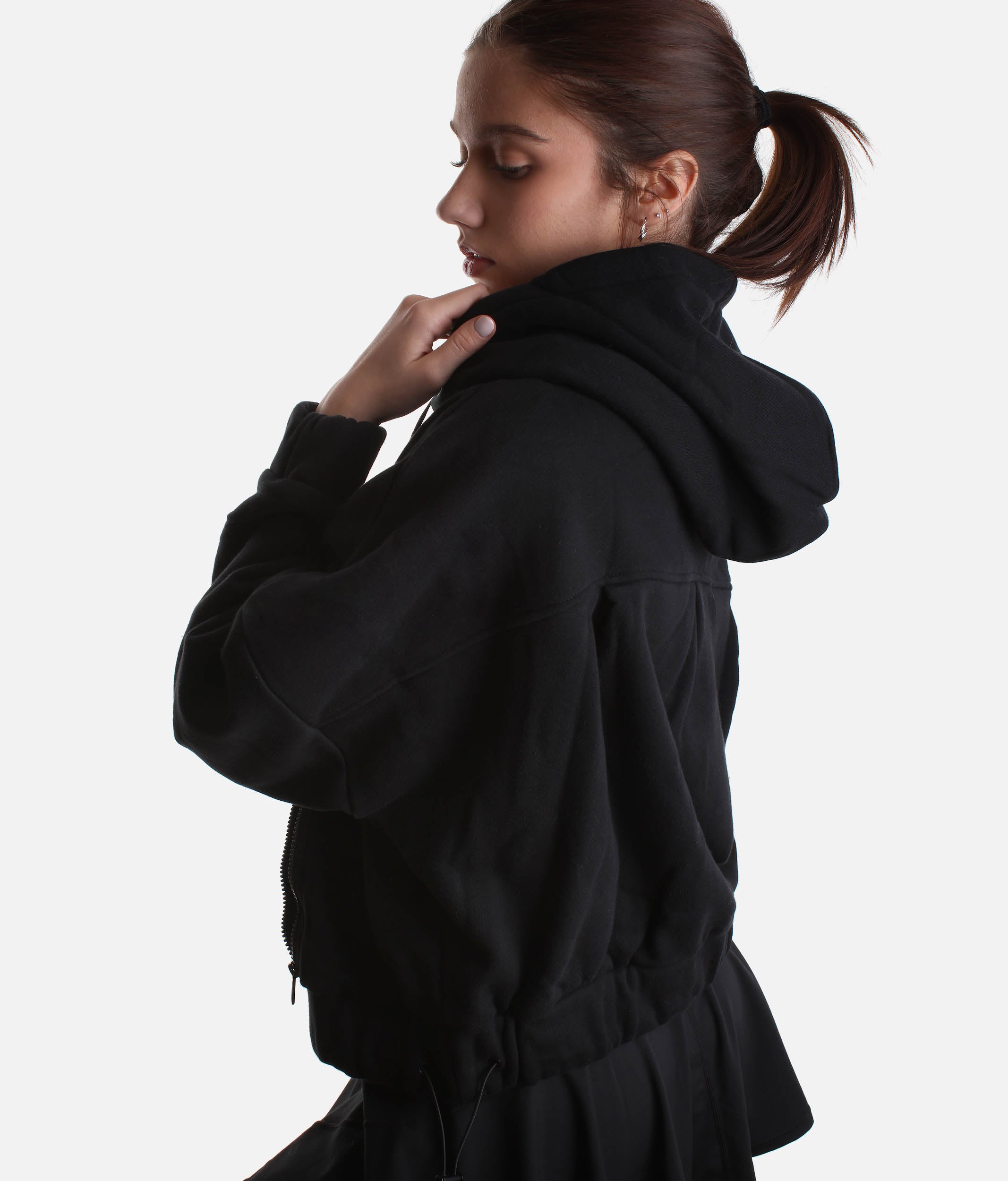 HALF ZIP HOODIE - Oversized Fit, Dramatic Sleeves & Adjustable Hem