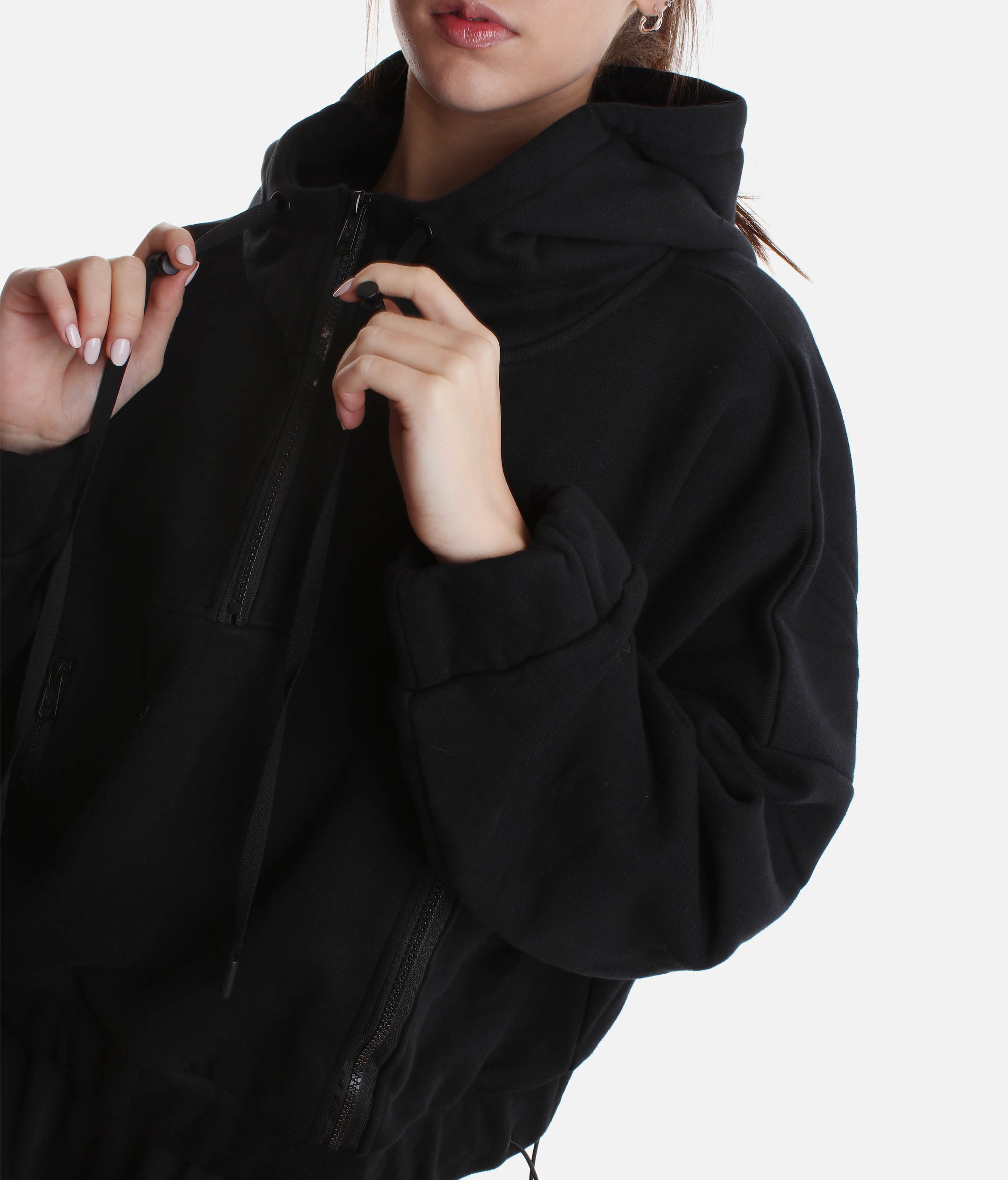 HALF ZIP HOODIE - Oversized Fit, Dramatic Sleeves & Adjustable Hem