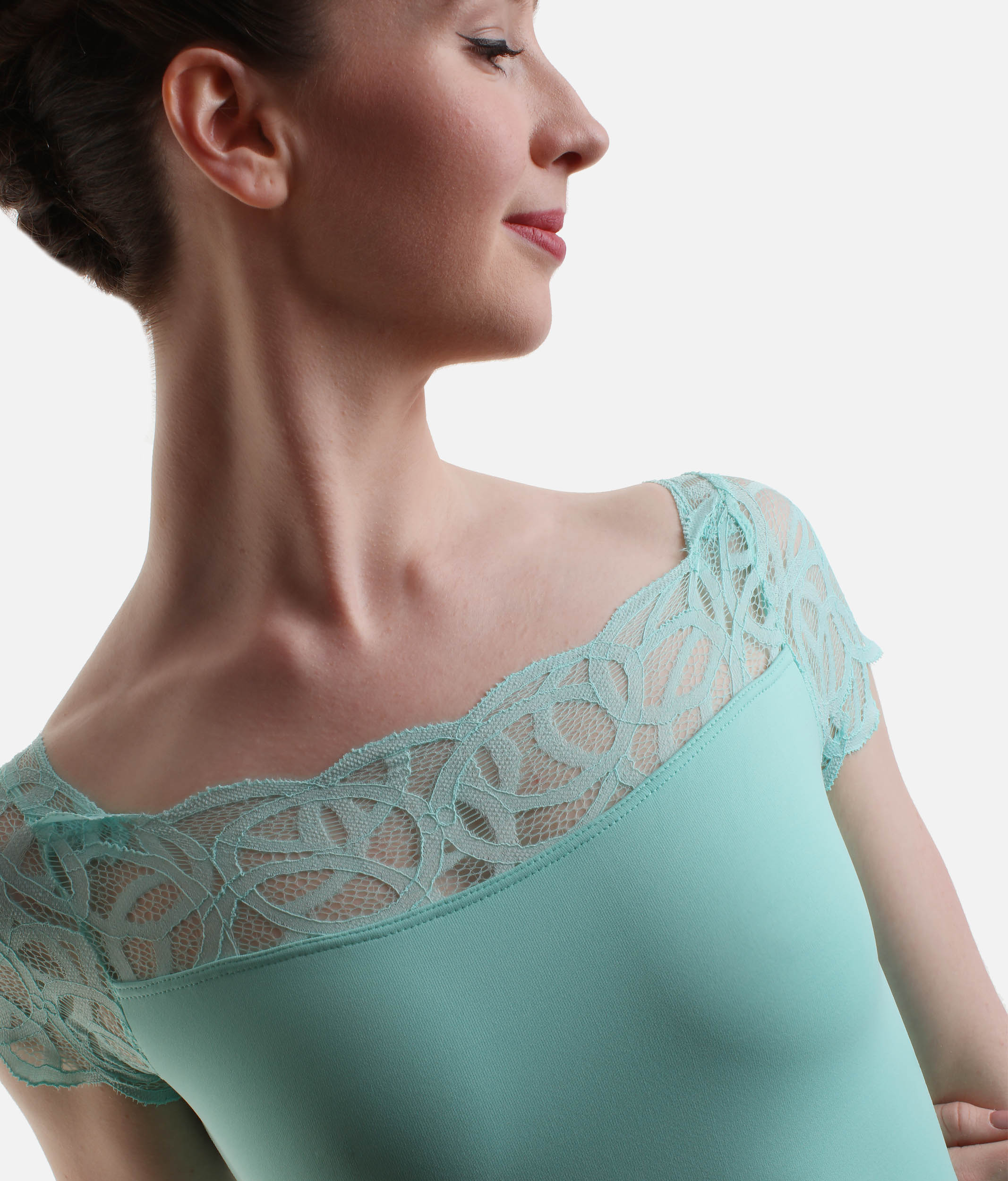 Lace Cap Sleeve Leotard, Elegant Boatneck Dancewear - BY11