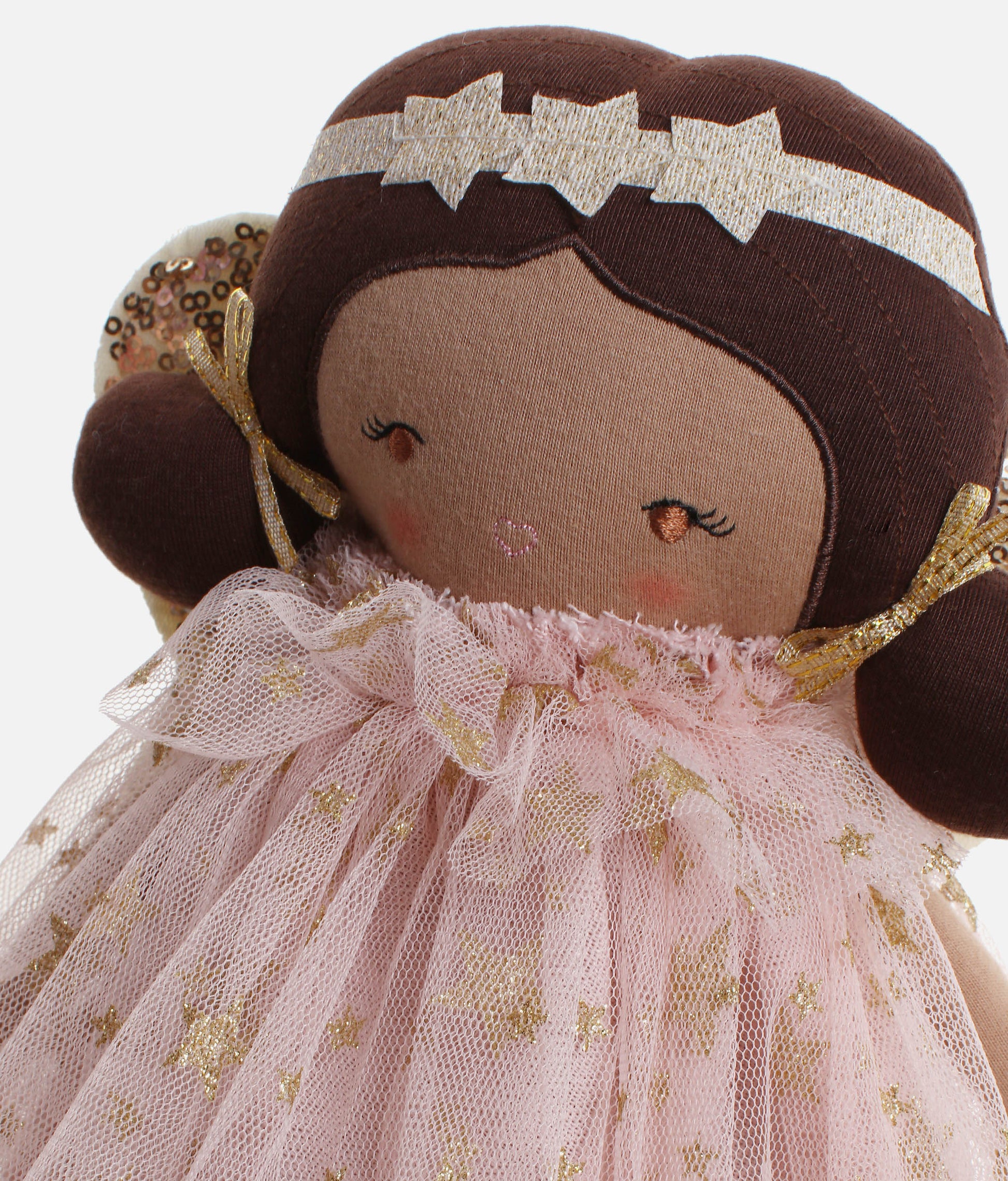 Handmade Rag Doll, Blush & Gold Star Dress with Sequin Wings - DELPHINE FAIRY
