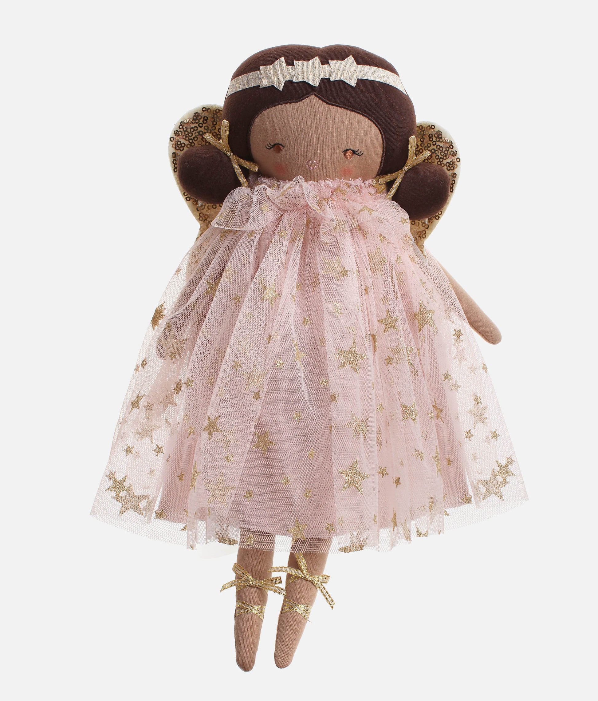 Handmade Rag Doll, Blush & Gold Star Dress with Sequin Wings - DELPHINE FAIRY