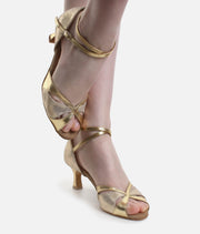 Latin Ballroom Dance Shoes, Adjustable Strap, Gold Antique Suede - 464