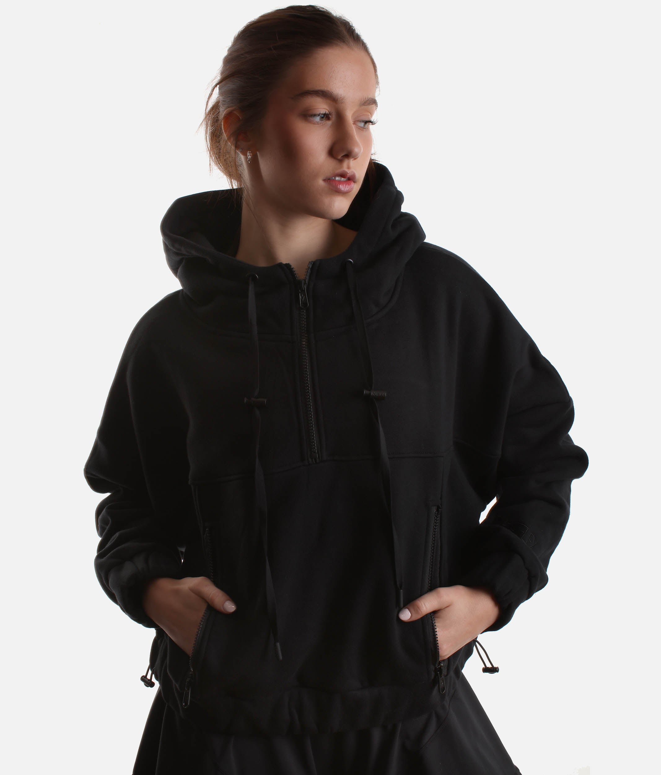 HALF ZIP HOODIE - Oversized Fit, Dramatic Sleeves & Adjustable Hem