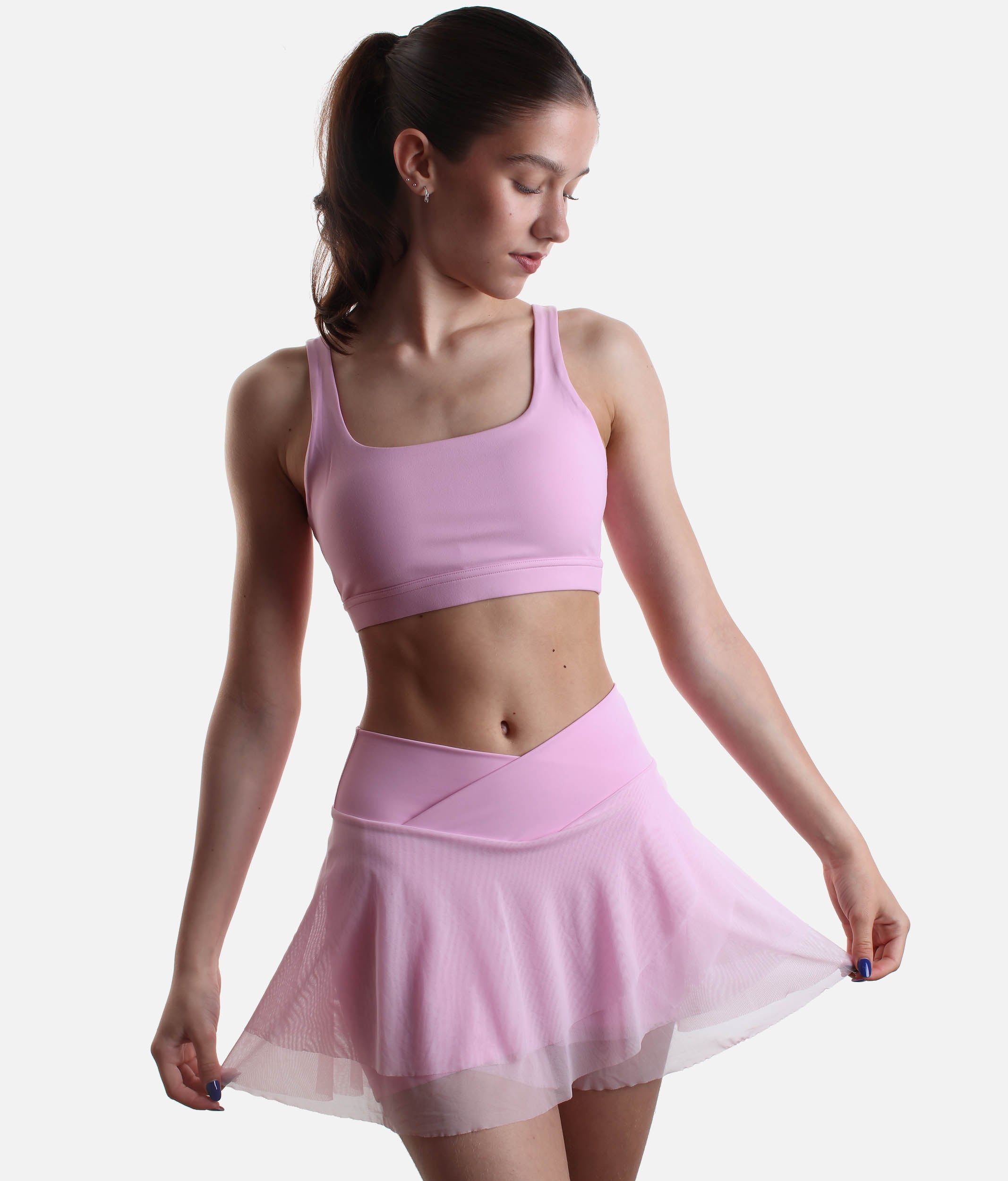 Flowy High-Waisted Skirt with Crisscross Hourglass Waistband - JULIET SKORT