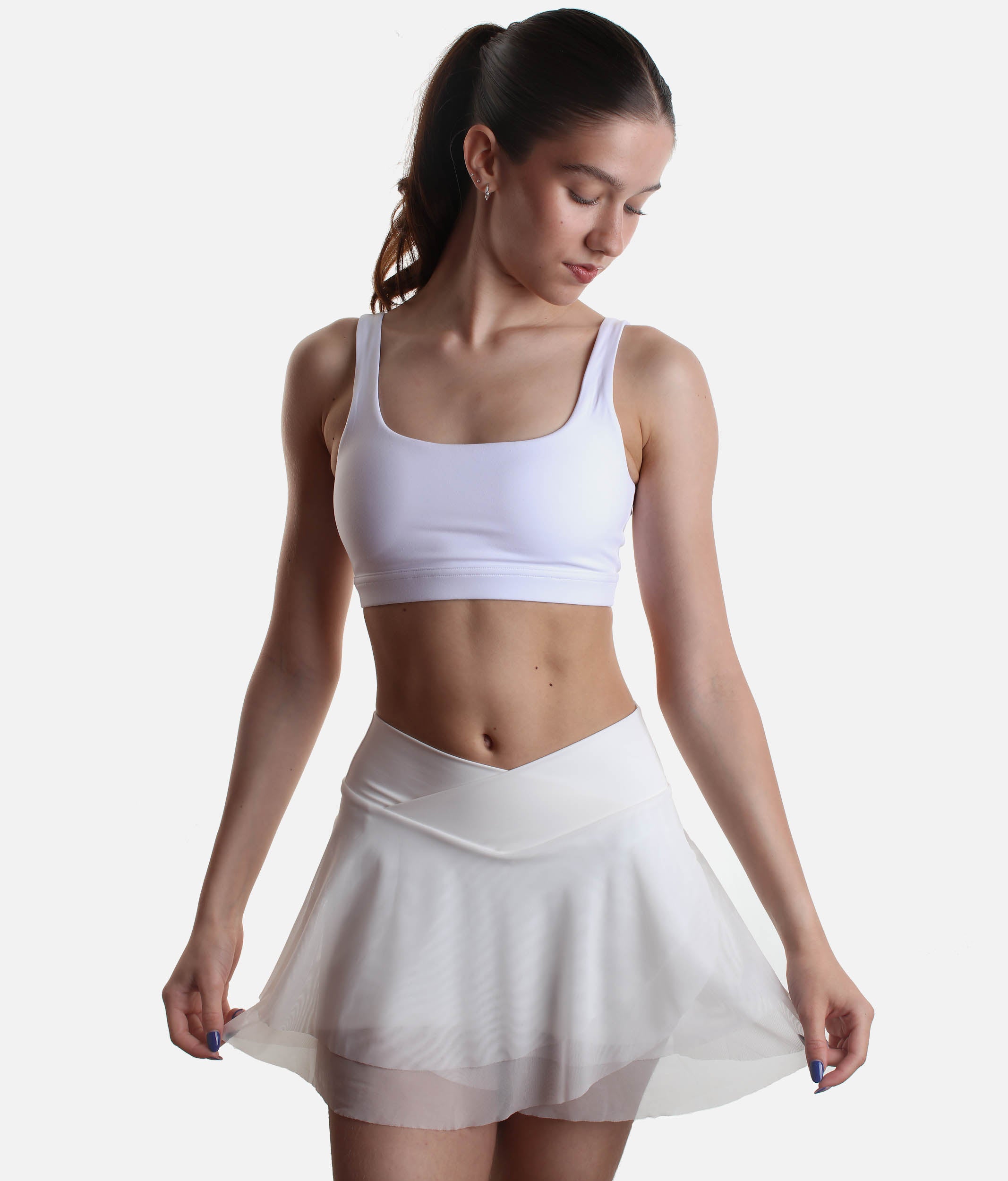 Flowy High-Waisted Skirt with Crisscross Hourglass Waistband - JULIET SKORT