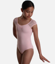 Girls Cap Sleeve Ballet Leotard with Lace Detail - M1565C