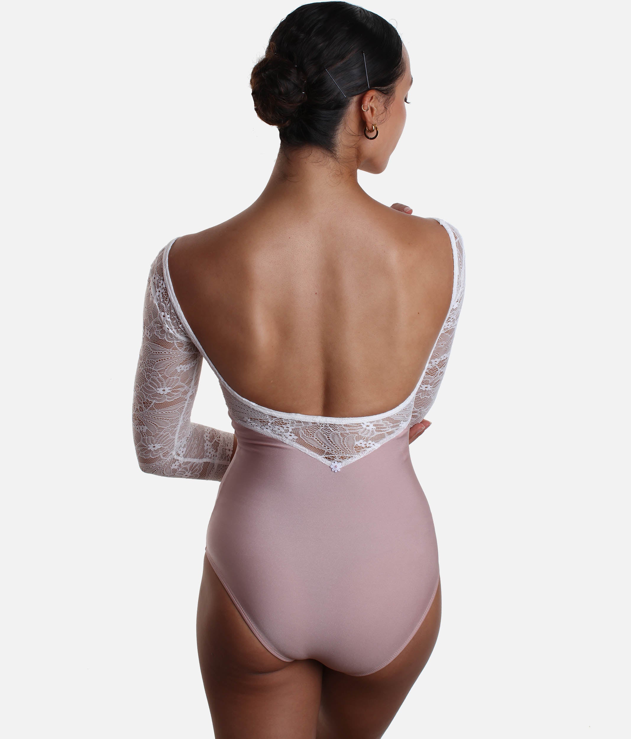 Romantic Long Sleeves Ballet Leotard with Low Back, Lace Detail - MAIA DI ROSE