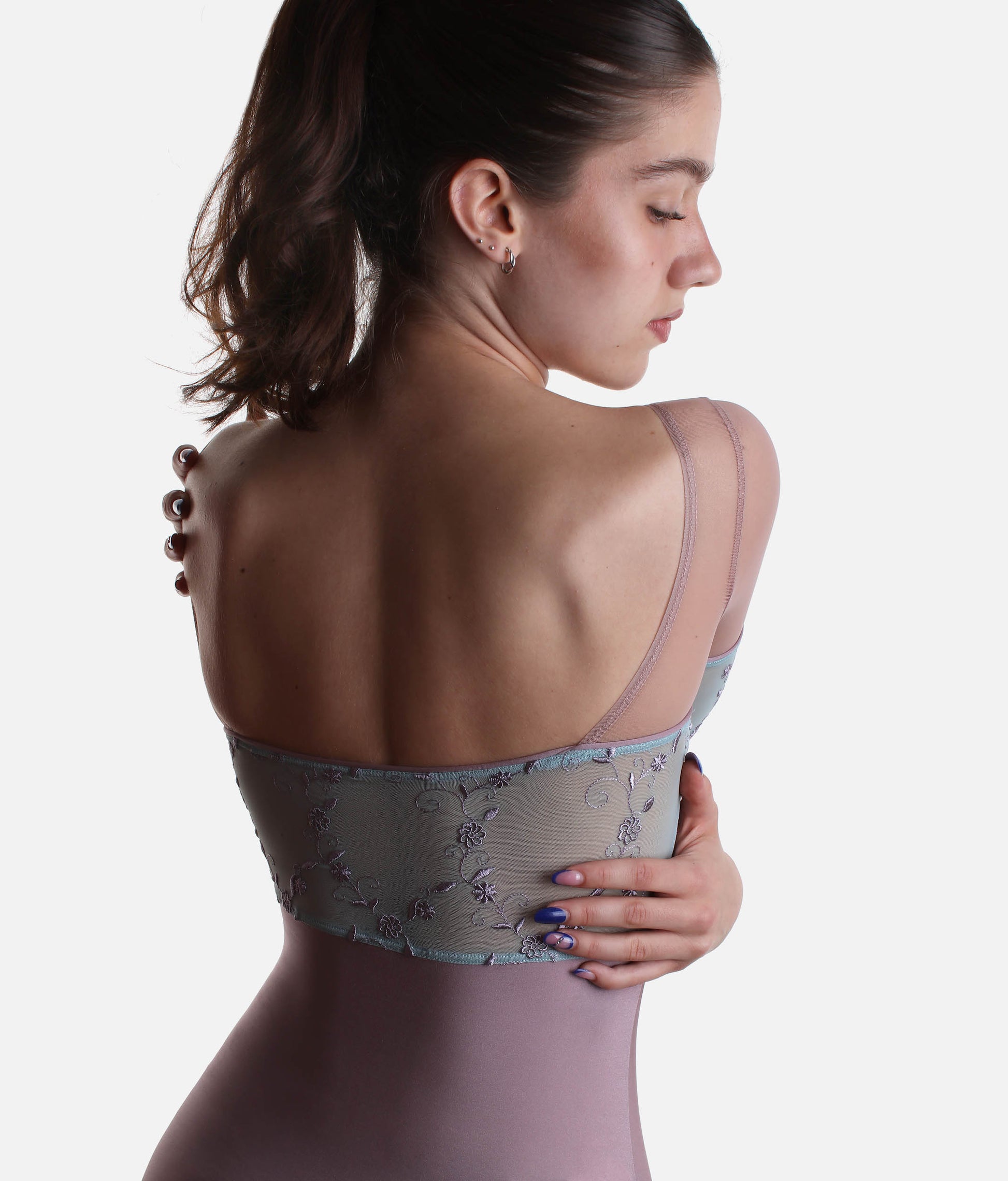 Classic Ballet Leotard with Embroidered Tulle & Mesh Sleeves - MINERVA GL ALCHIMIA