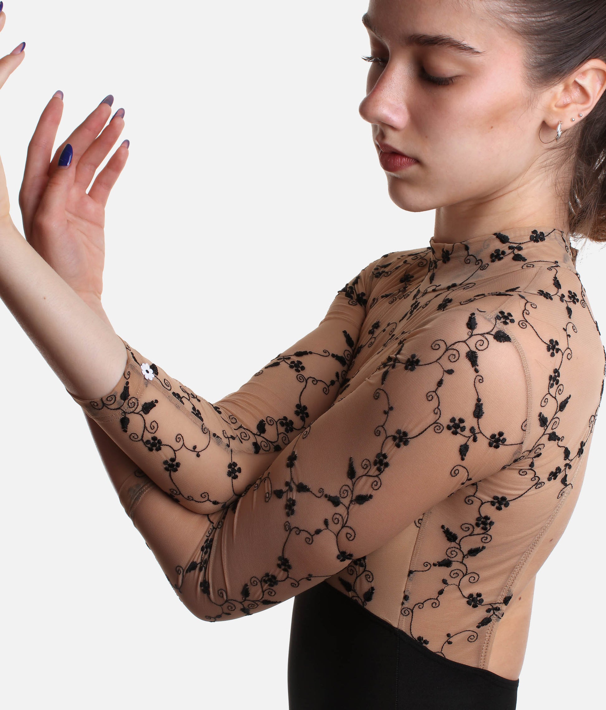 Long Sleeve Leotard with High Neck & Open Back - SELENE DI
