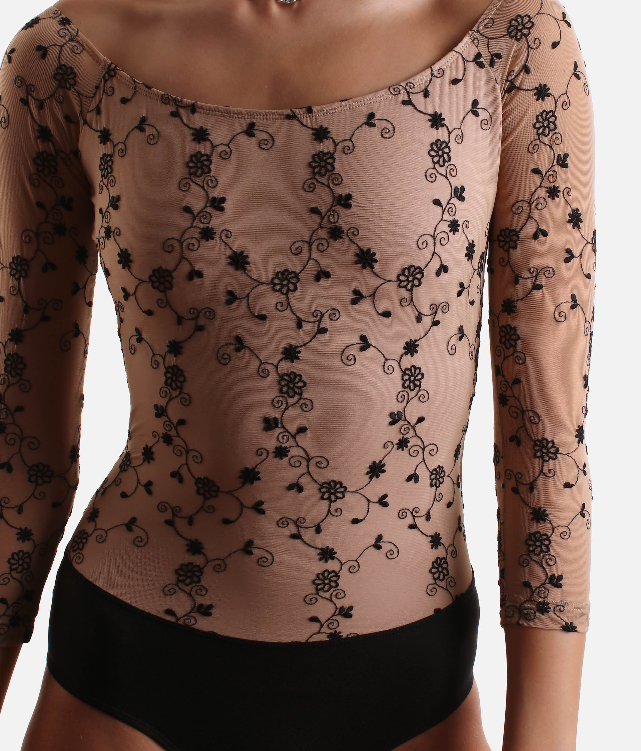 Delicate Long Mesh Sleeves Dance Leotard with Unique Back Design - TACITA DI NERO