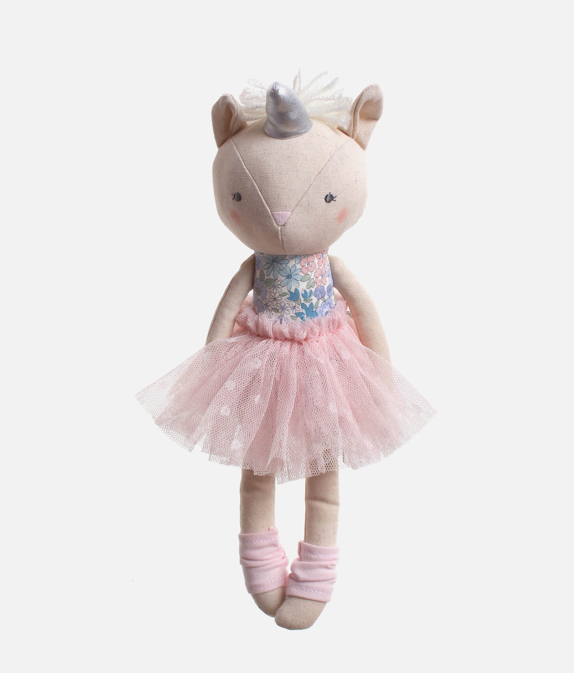 Soft Rag Doll with Tulle Tutu, BLUE Floral Dress & Legwarmers - BABY UNICORN
