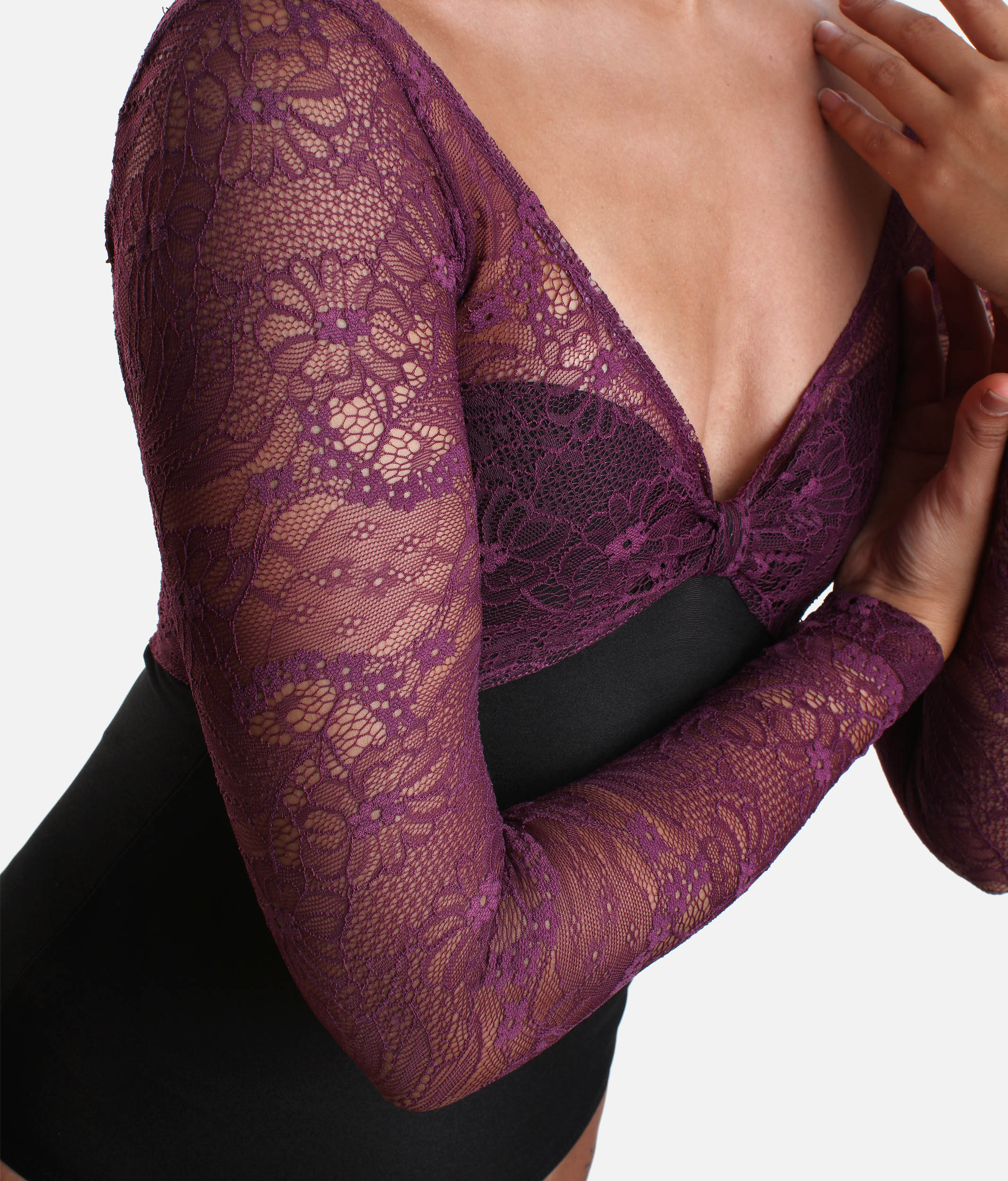 Professional Ballet Leotard with Long Lace Sleeves, Low Back - VENERE DI NERO