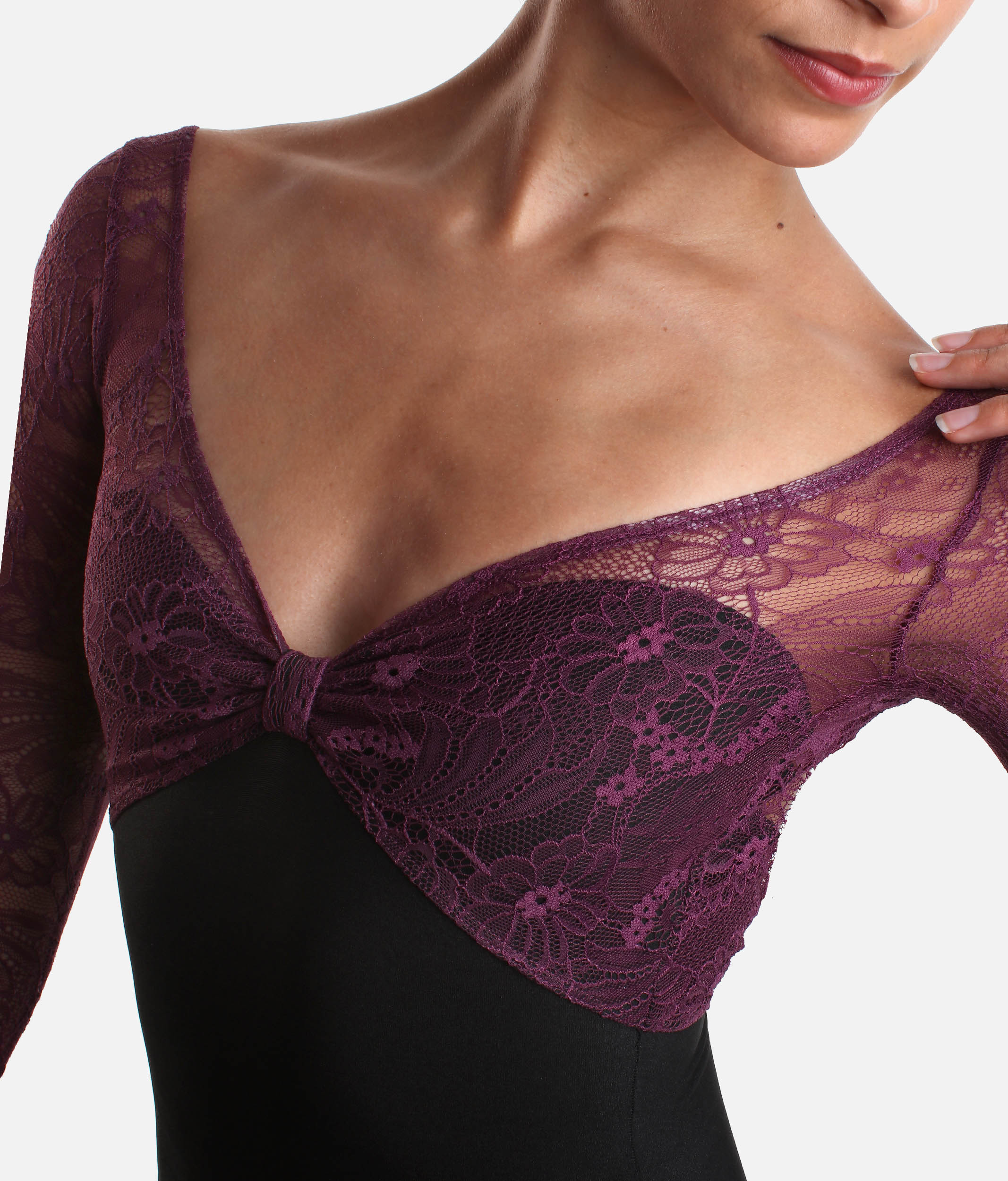 Professional Ballet Leotard with Long Lace Sleeves, Low Back - VENERE DI NERO