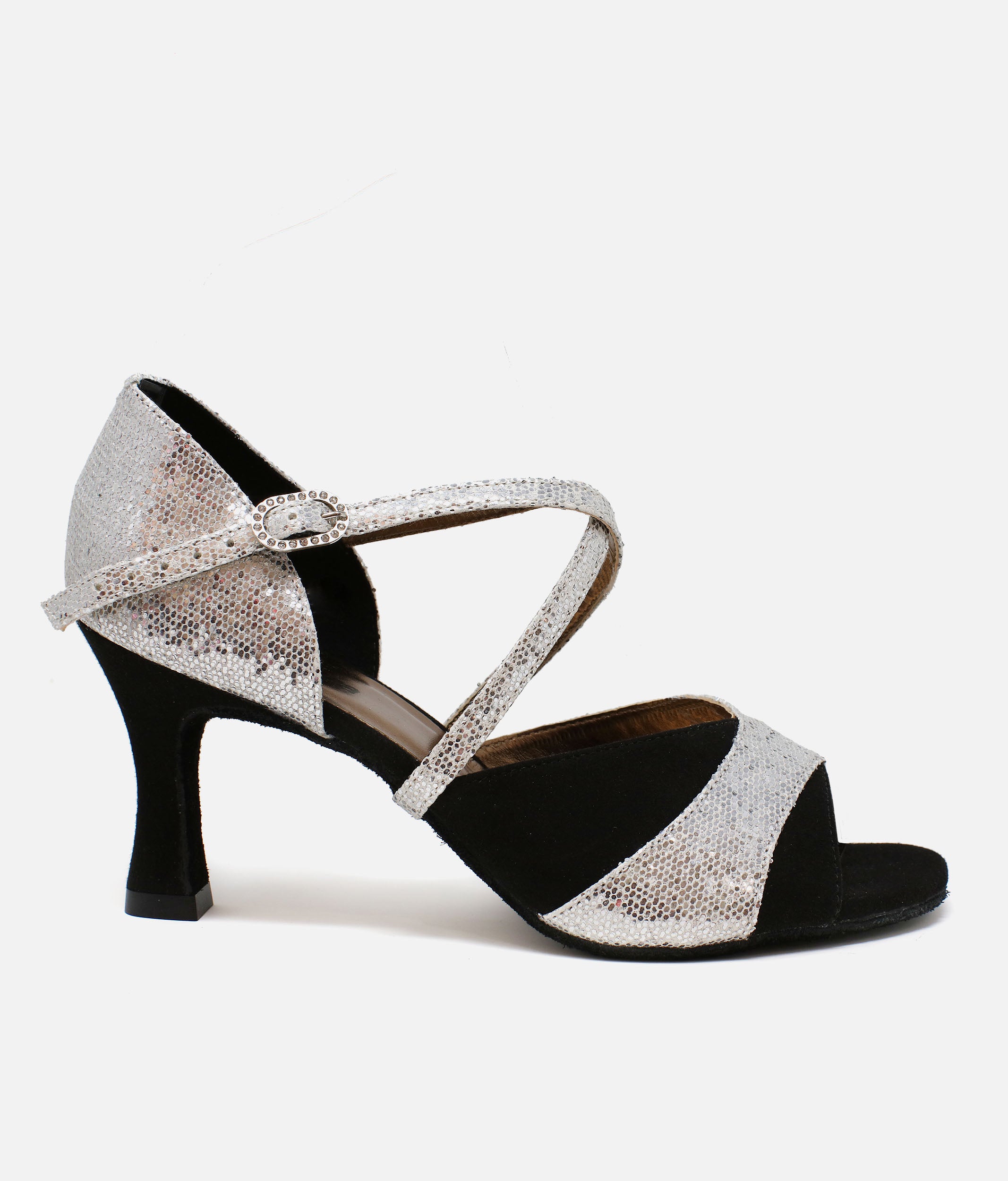 BL196 - Open-Toe Ballroom Dance Shoes, X-Strap with Rhinestone Buckle