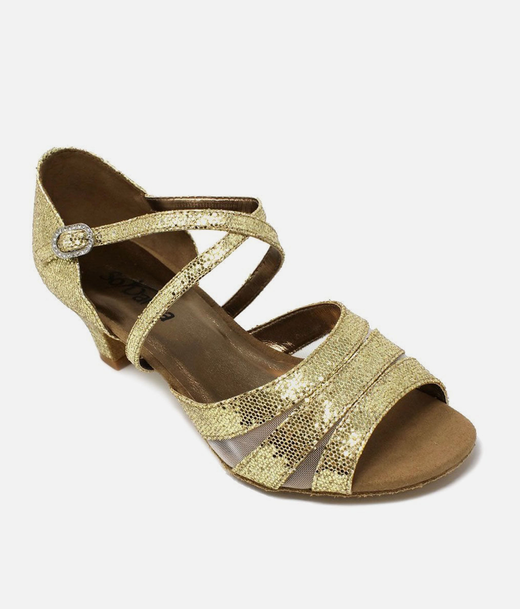 BL198 - Sparkly Ballroom Practice Shoes for Women with Mesh Tri-Strap