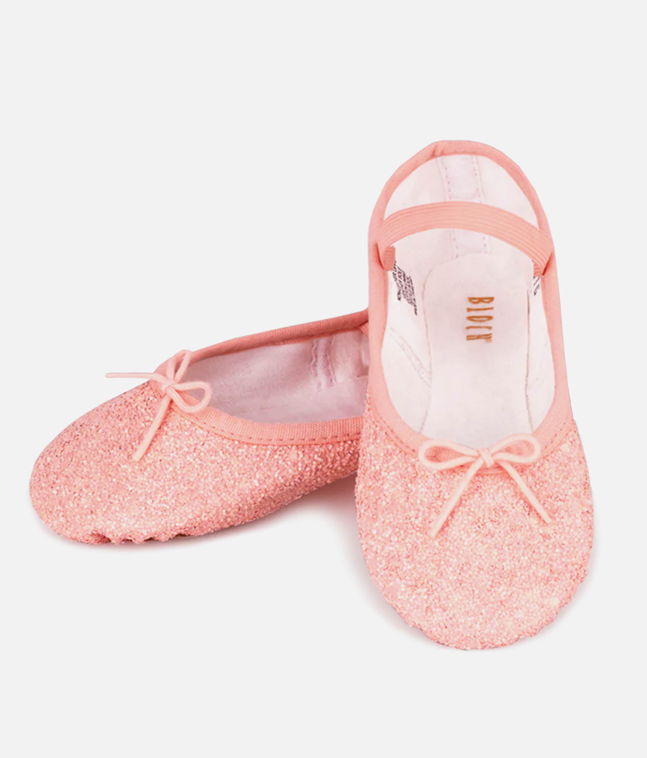 Girls Sparkle Fabric Ballet Slippers, Pre-Sewn Elastic, Leather Sole - S0291G
