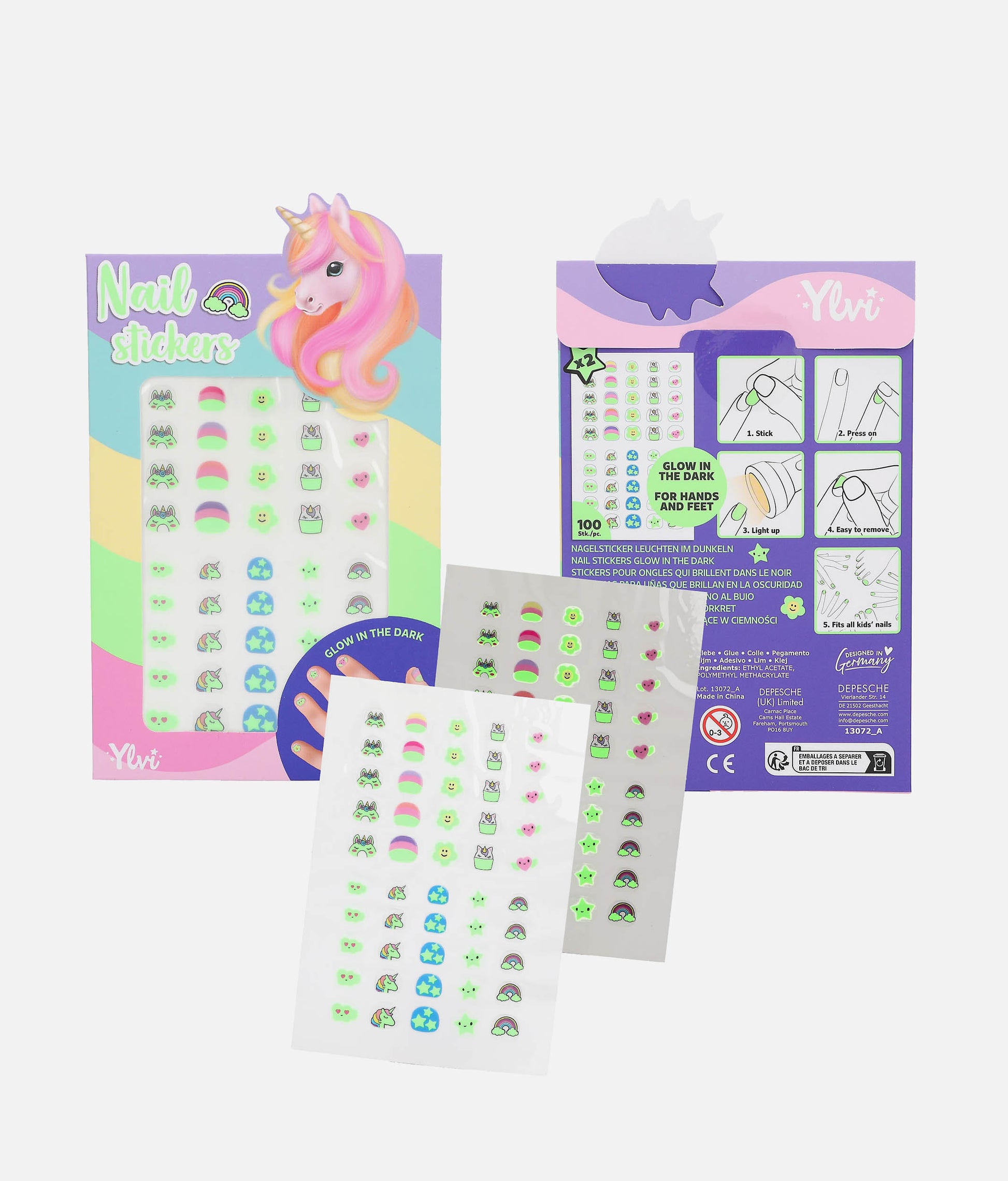 Ylvi Glow In The Dark Nail Stickers, 100 Kids Nail Stickers - 0013072