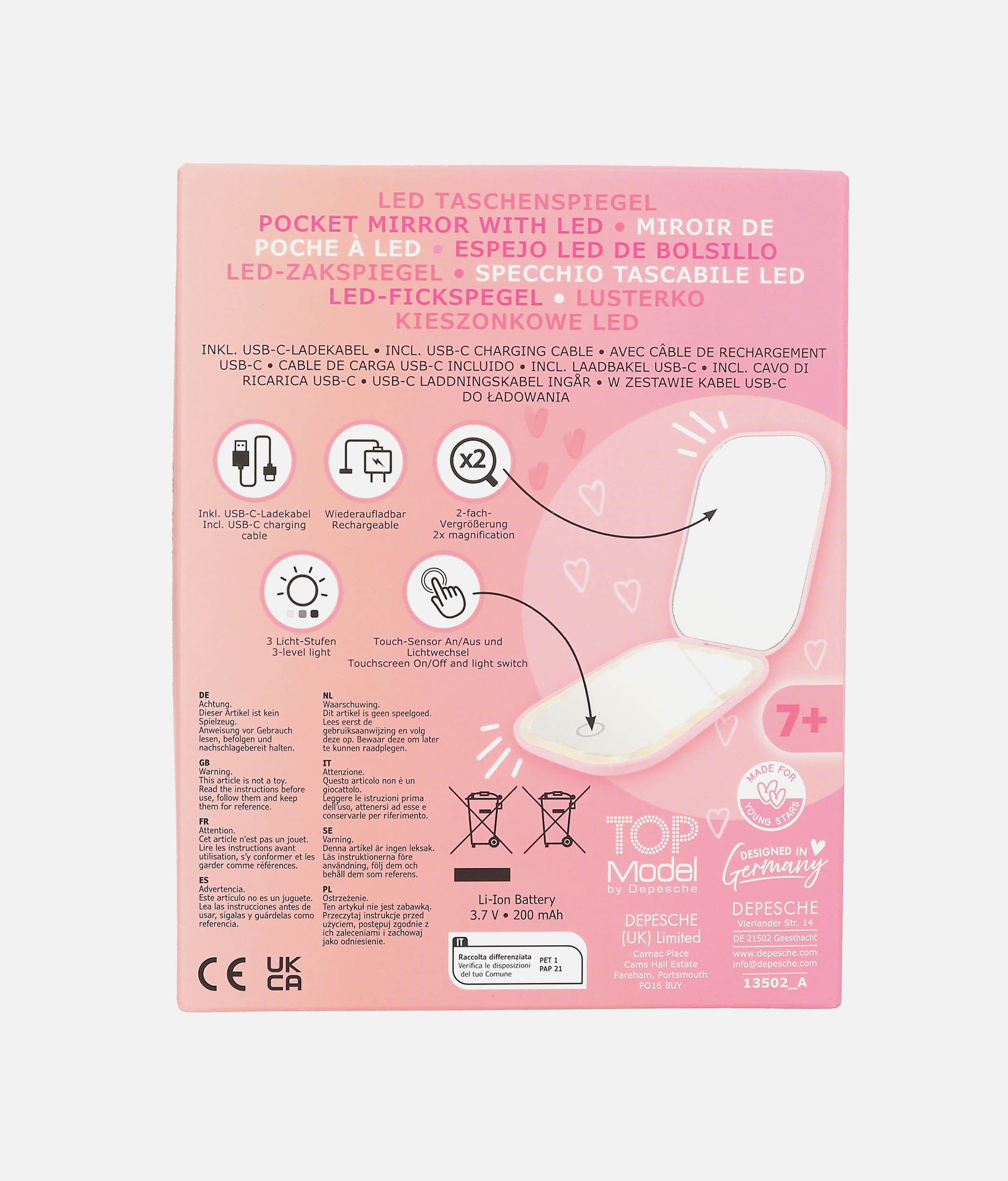 TOPModel Foldable Pocket Mirror with LED Light & Touch Control - 0013502