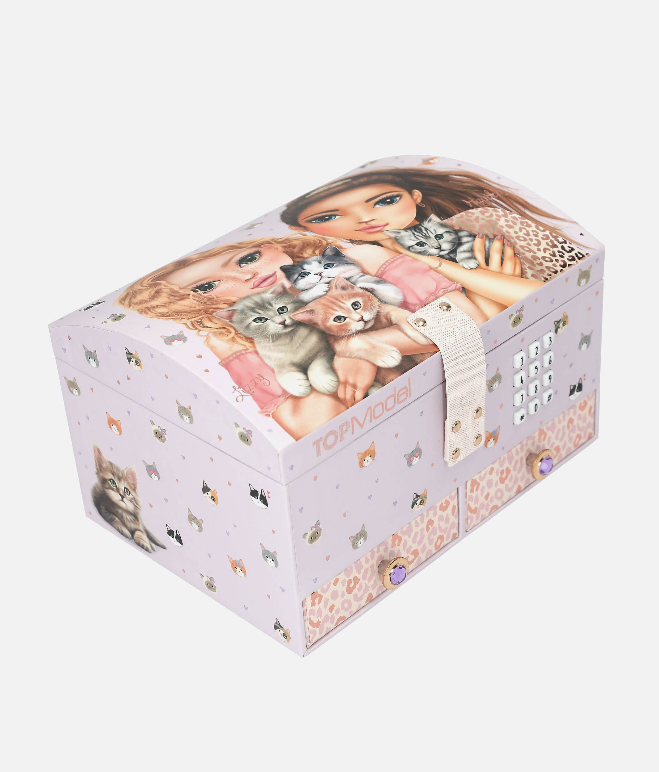 TOPModel Big Jewellery Box with Code Lock & Music, Cat Design for Tweens - 0013578