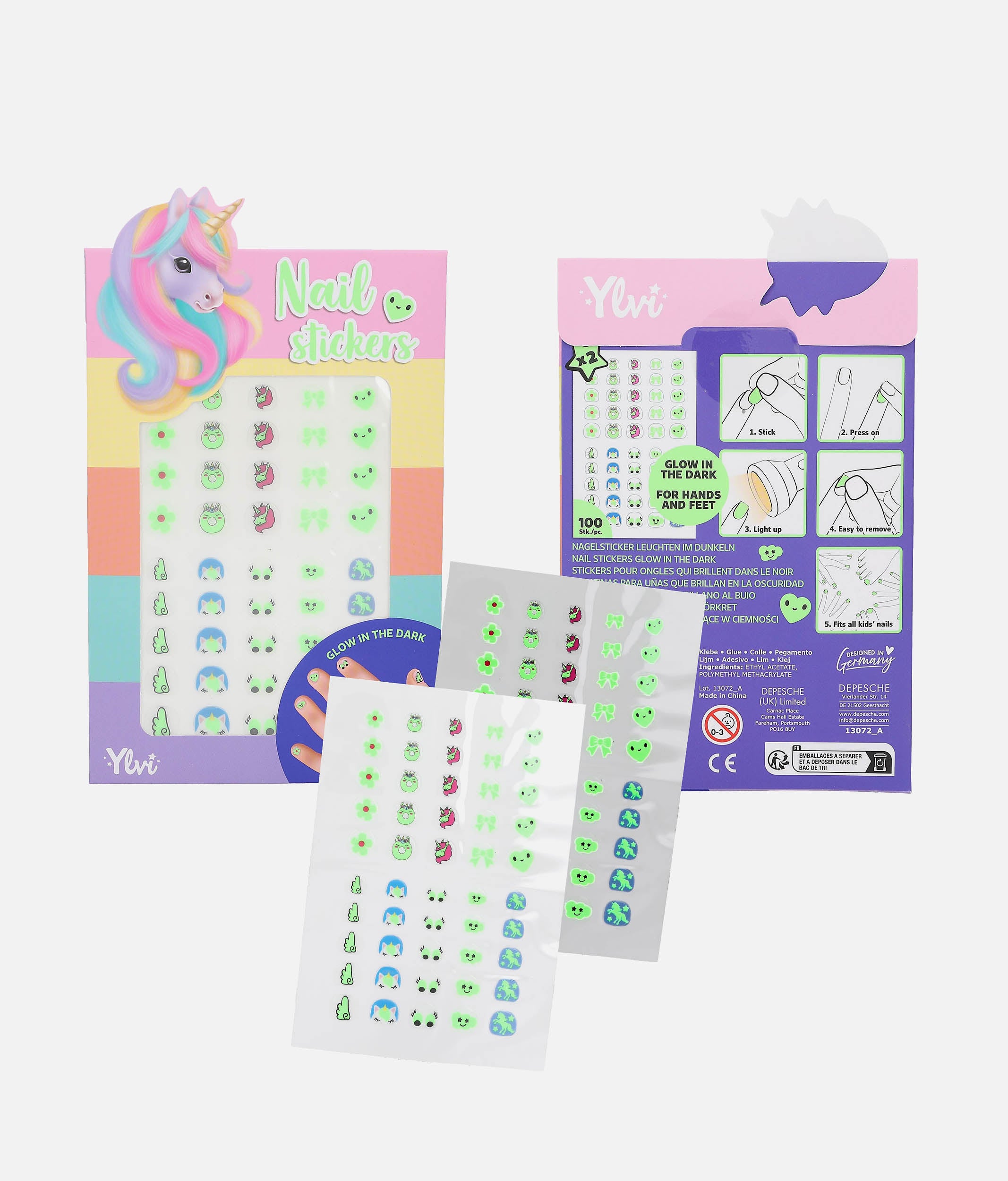 Ylvi Glow In The Dark Nail Stickers, 100 Kids Nail Stickers - 0013072