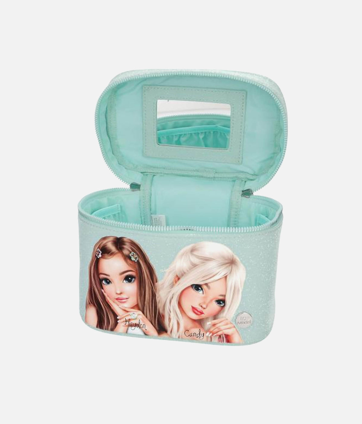 TOPModel GLOW TO GO Cosmetic Case – Glittery Green Make-Up Bag with Mirror
