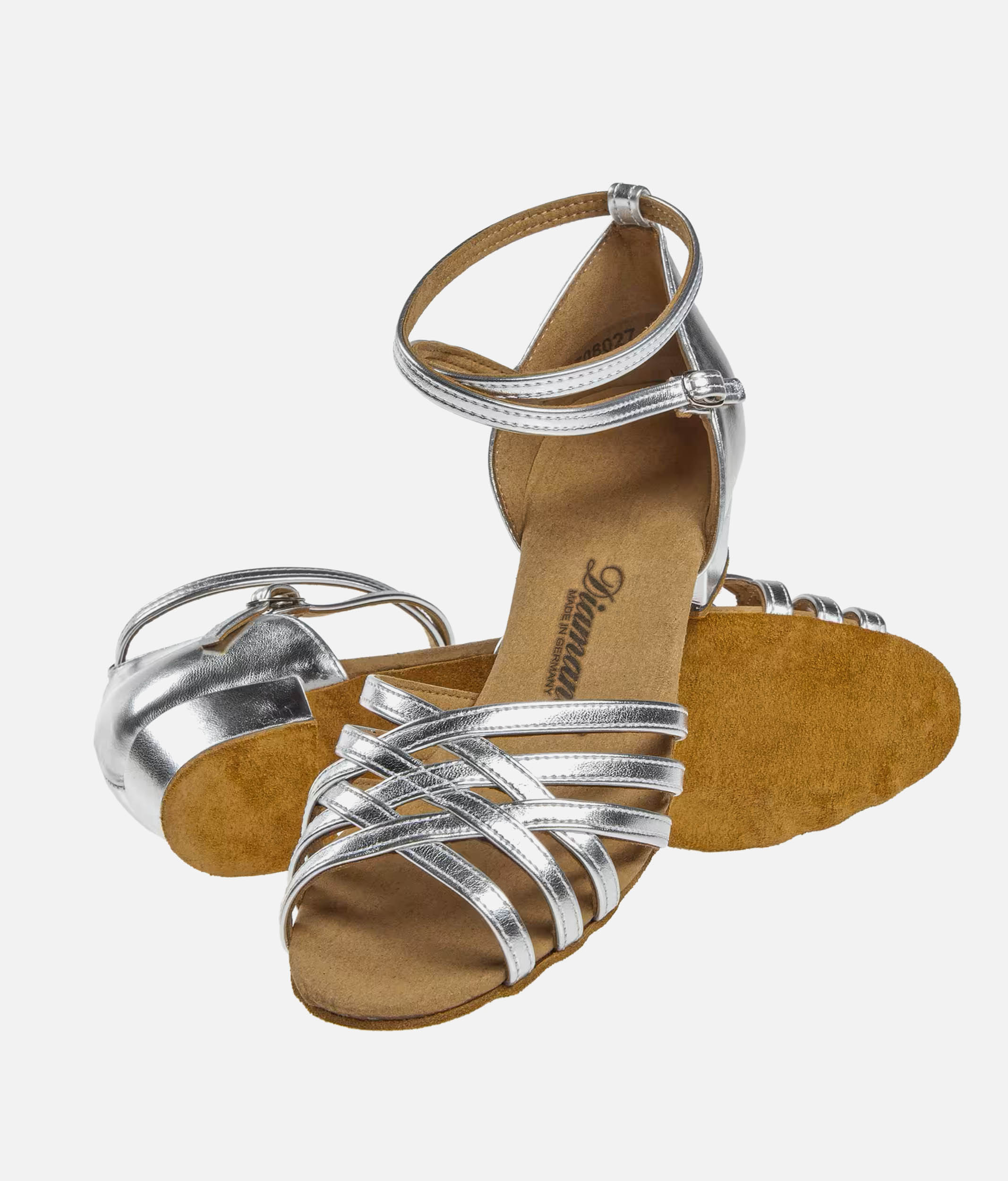 Silver Ladies Ballroom & Latin Dance Shoes with Block Heel, Suede Sole - 013