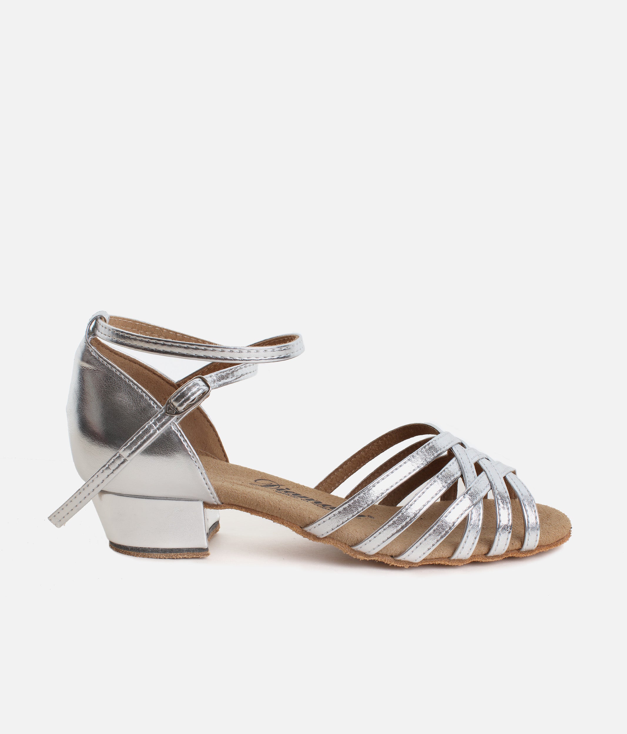 Silver Ladies Ballroom & Latin Dance Shoes with Block Heel, Suede Sole - 013