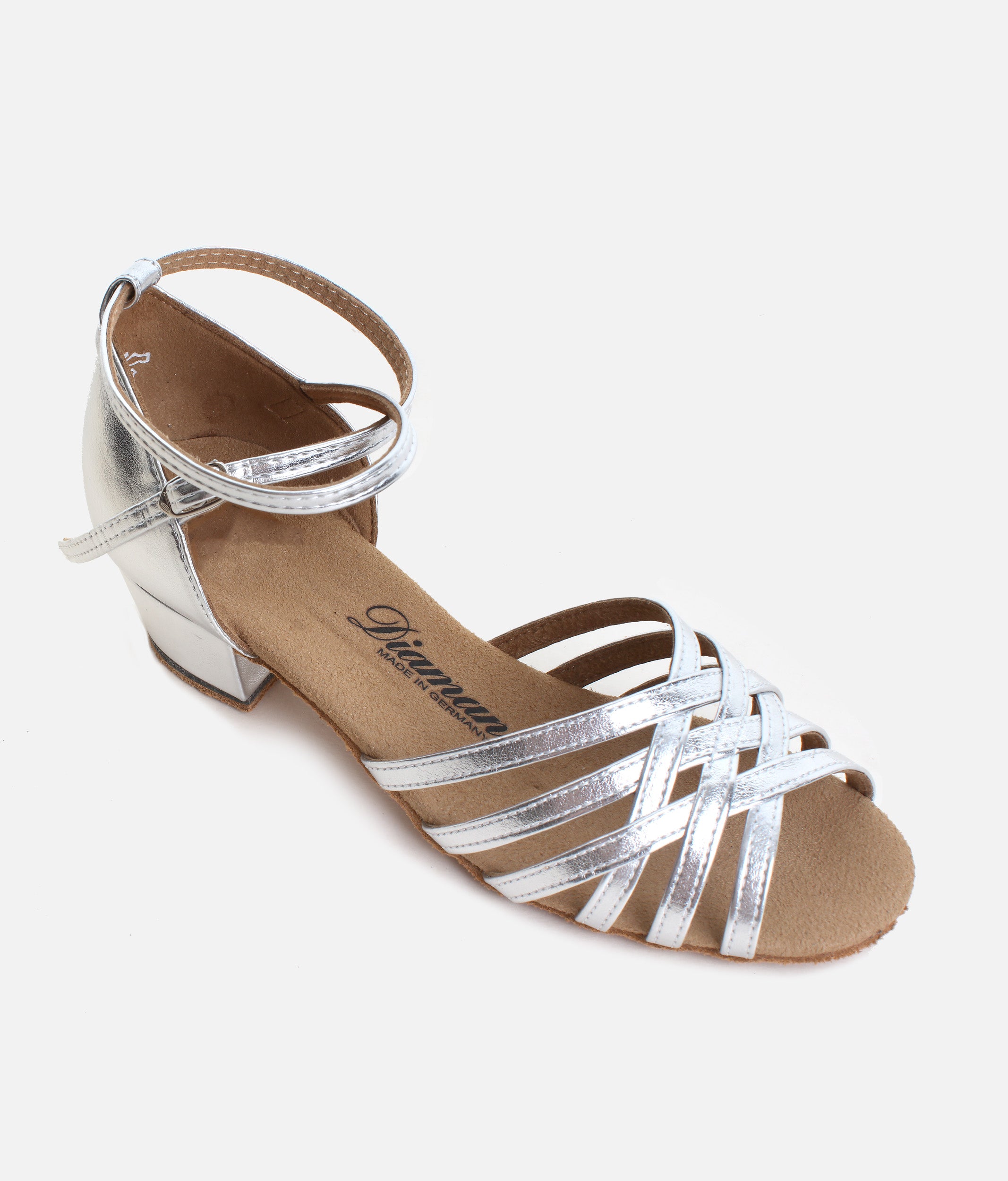 Silver Ladies Ballroom & Latin Dance Shoes with Block Heel, Suede Sole - 013