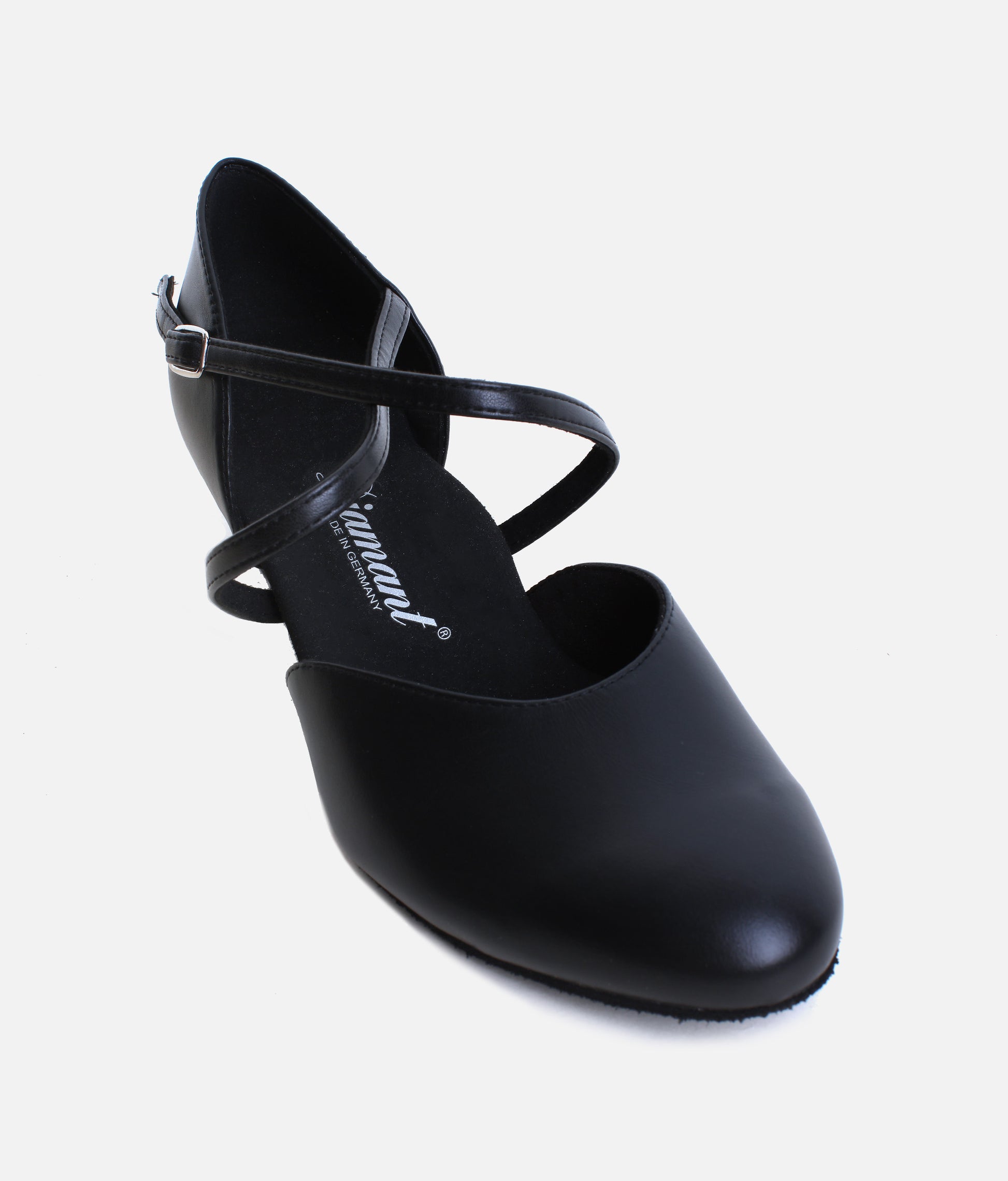 Closed-Toe Black Leather Ballroom Dance Shoes, Low Spanish Heel - 034X