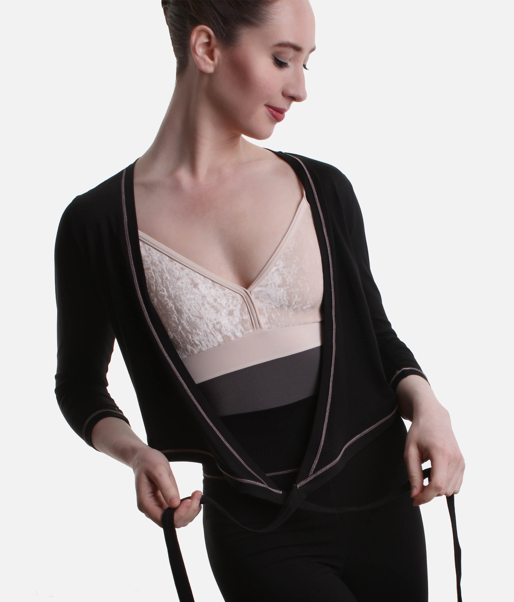 Wrap-Over Ballet Cardigan,  Elegant V-Neck & Tie Waist - S0555