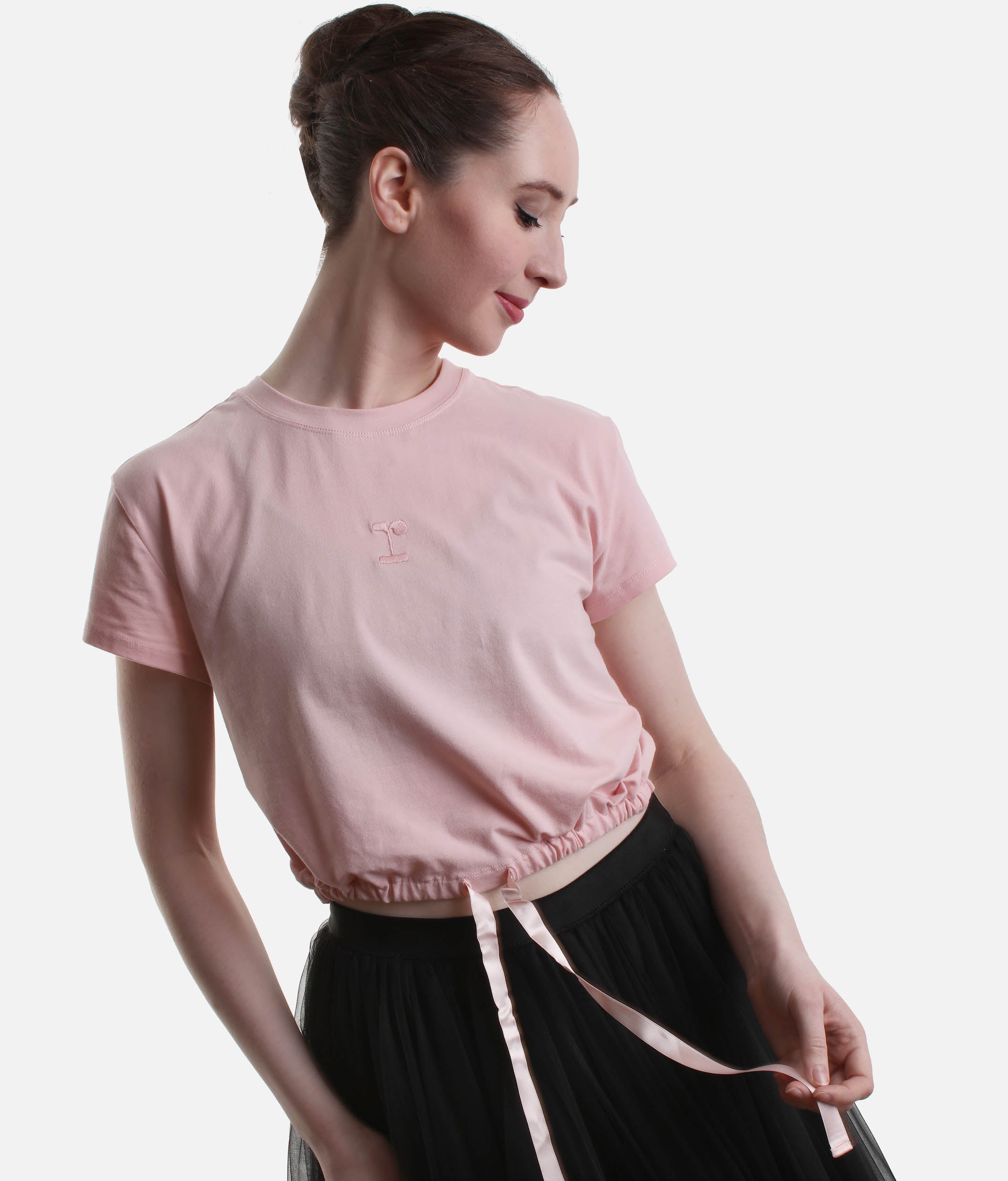 Crop Top, Satin Ribbon Adjustable Waist T-Shirt - REP S0704