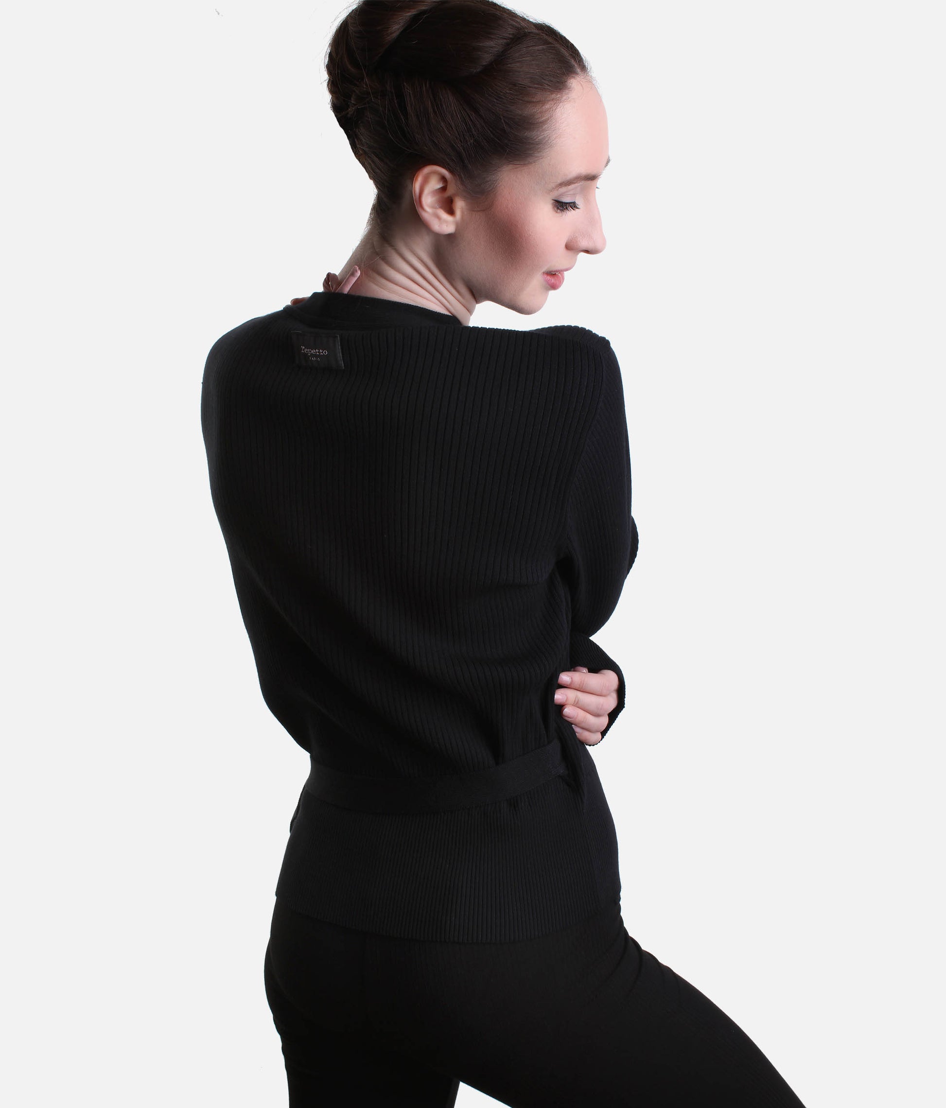 Elegant Rib Knit Ballet Wrap with Balloon Sleeves - S0757