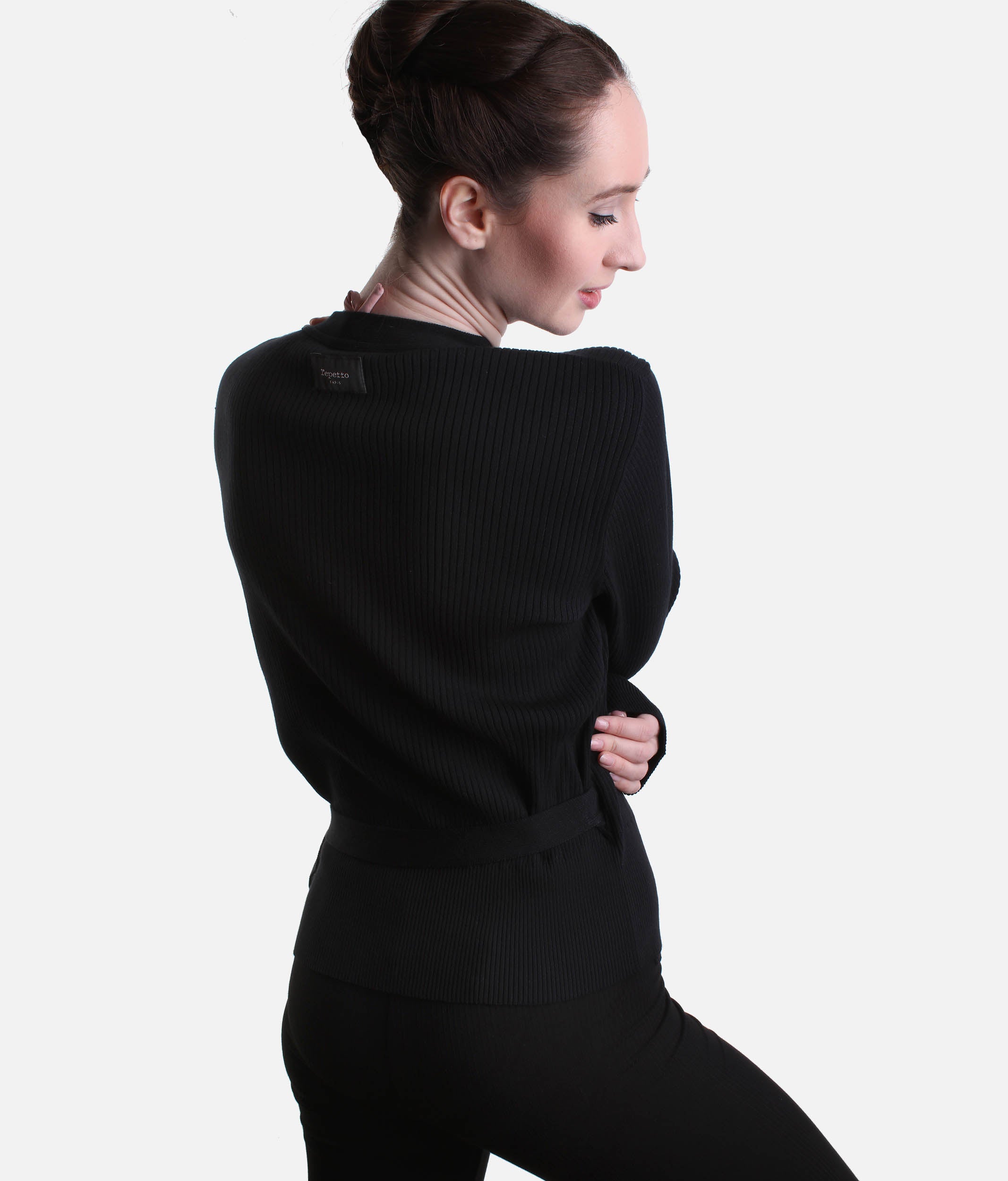 Elegant Rib Knit Ballet Wrap with Balloon Sleeves - S0757