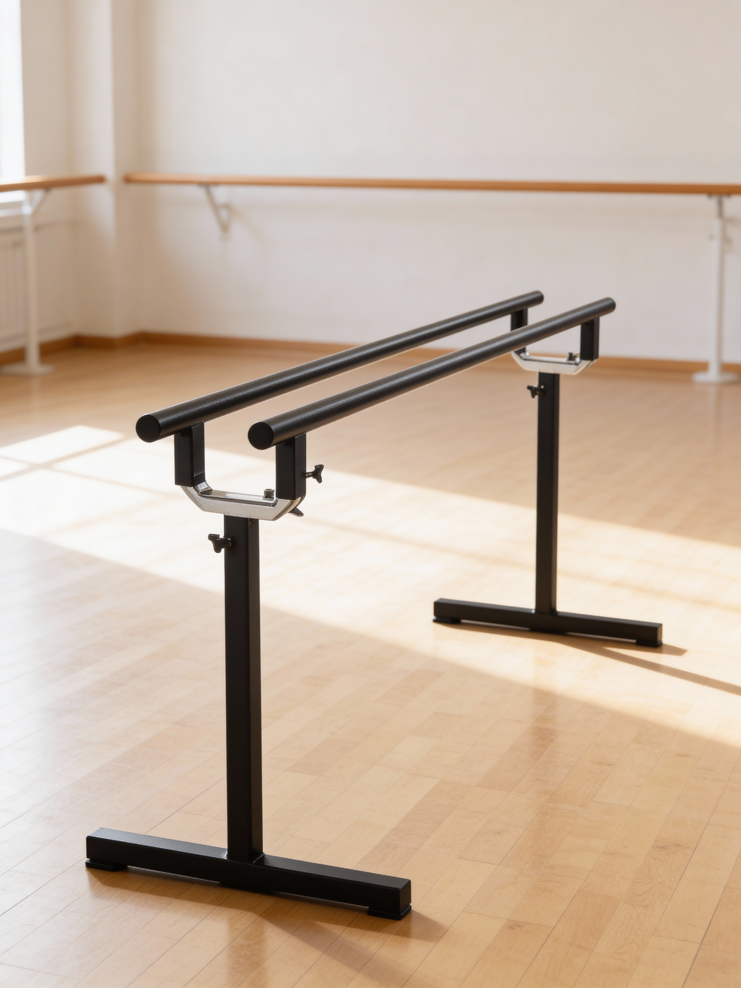 Professional Dual-Bar Ballet Barre, Steel Construction, Anti-Slip Base - 212P