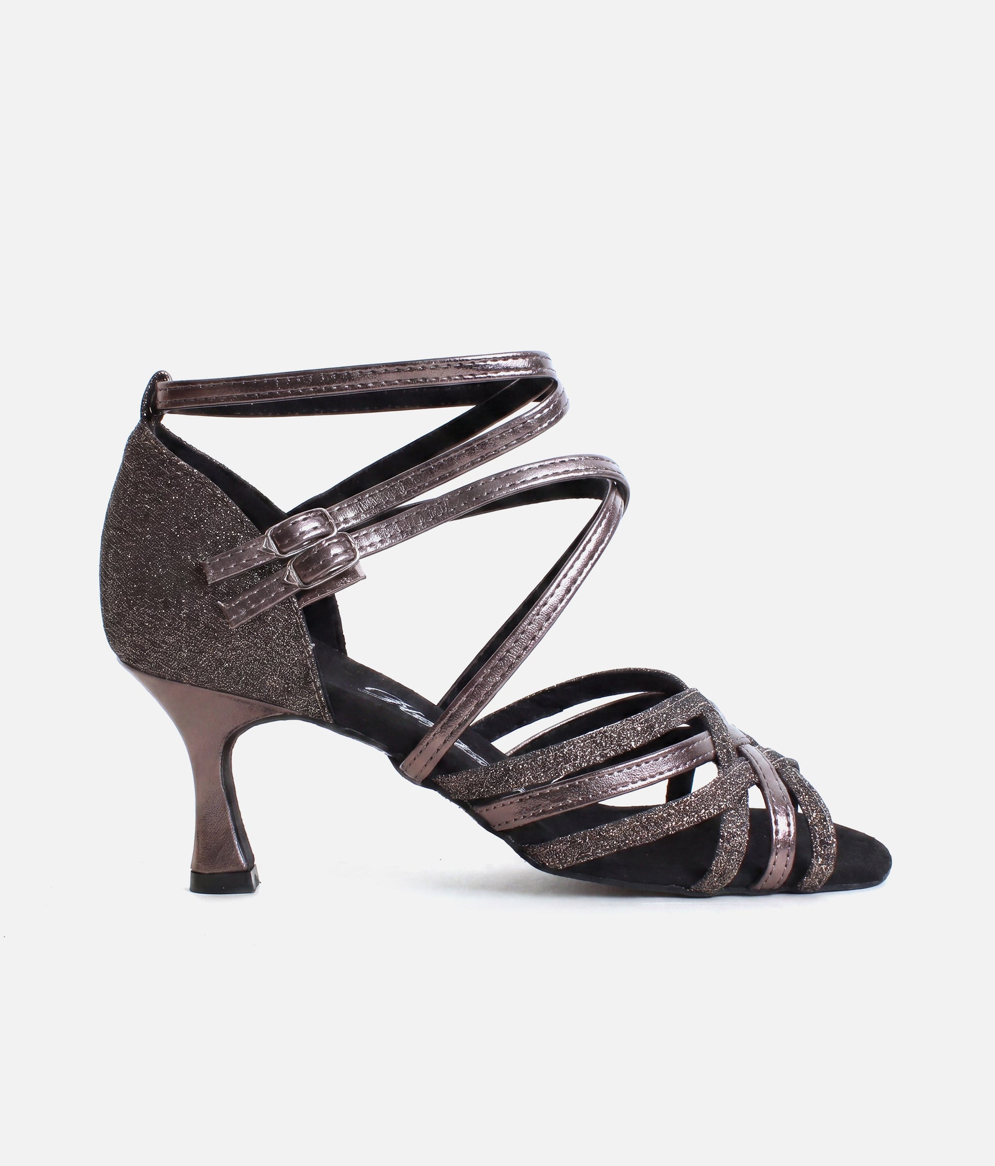 Latin Dance Shoes with Flare Heel, Glitter Finish, VarioSpin Sole - 108