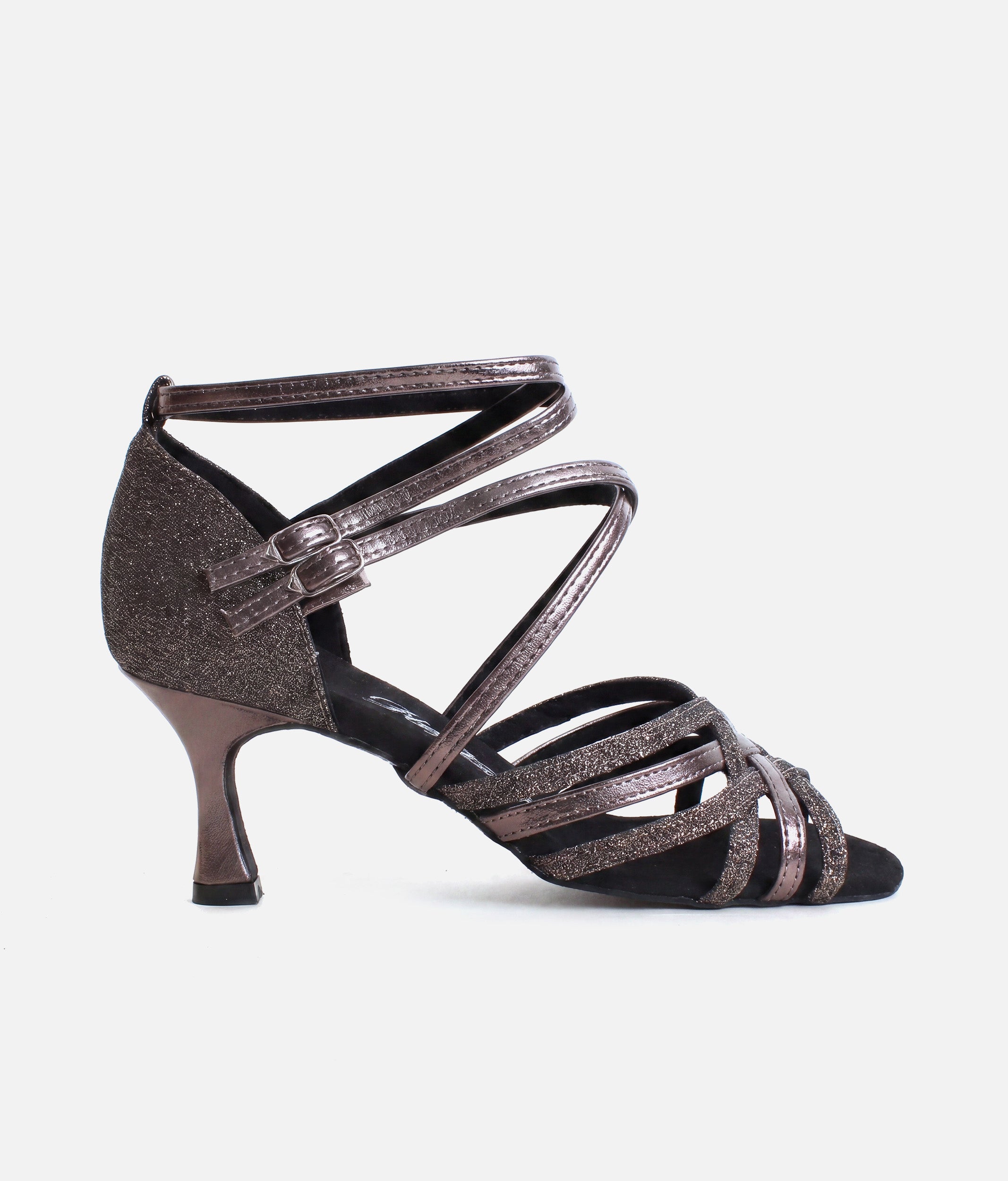 Latin Dance Shoes with Flare Heel, Glitter Finish, VarioSpin Sole - 108