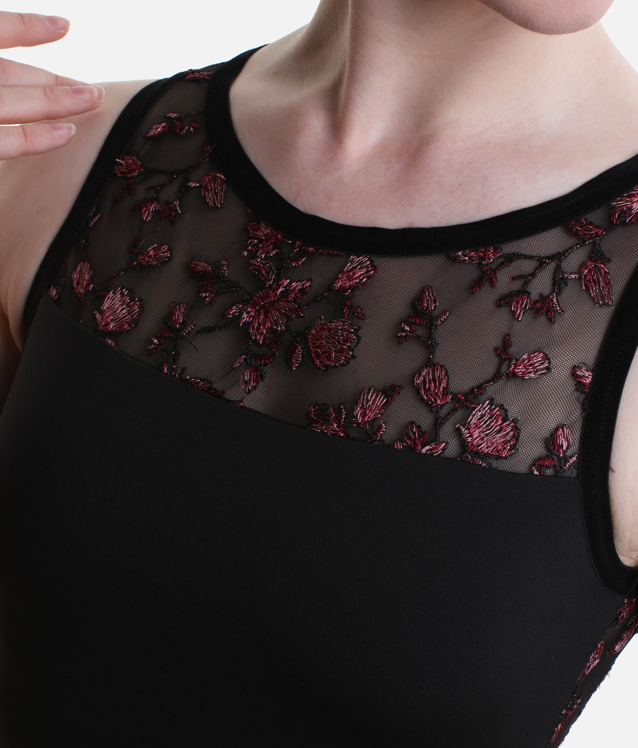 Allure Mesh Back Leotard with Floral Detail & Luxury Velvet Trim - 12401W