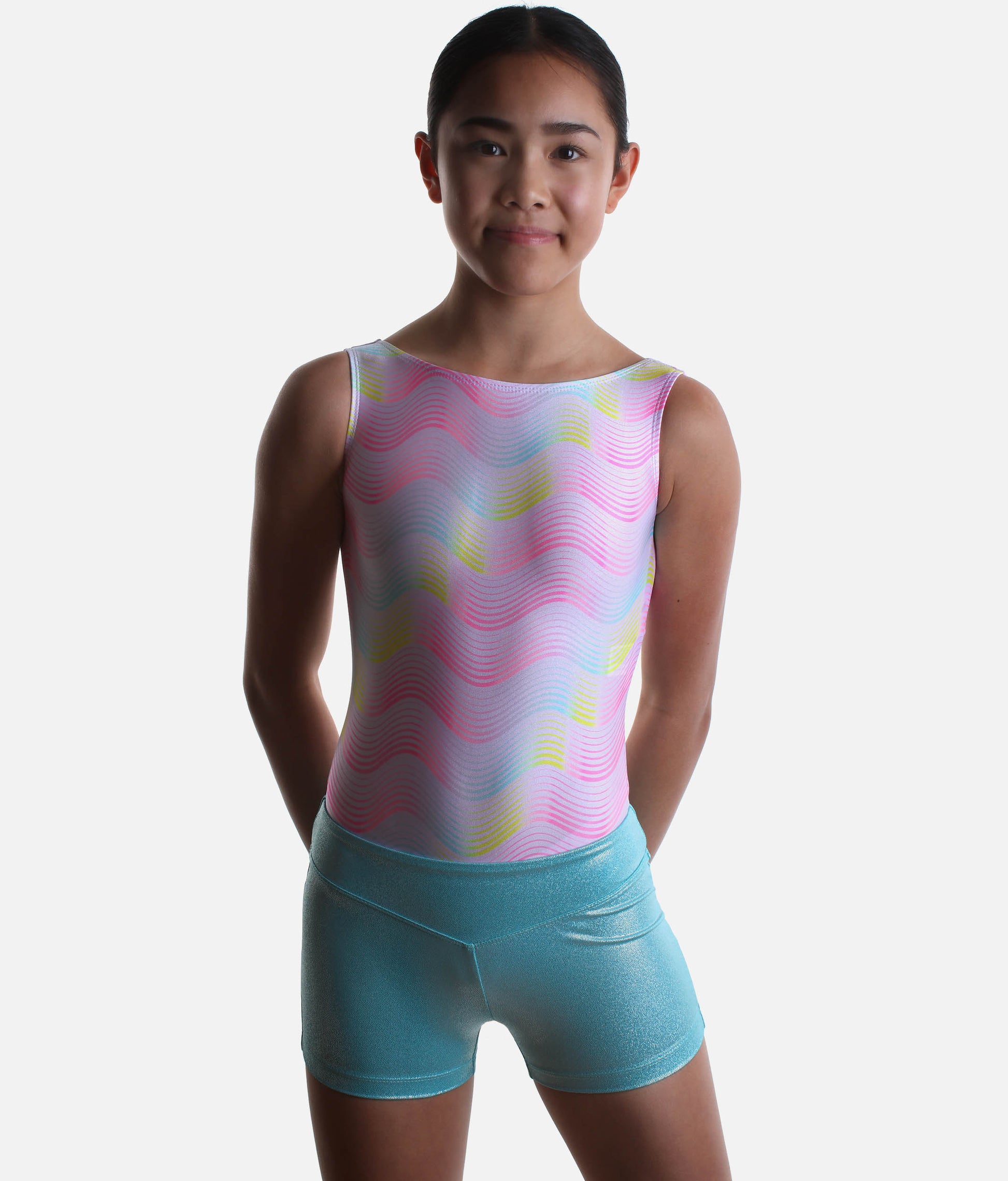Girls SWELL Gymnastics Shorts, Ocean & Orchid Sparkle Practice Wear - 12445C