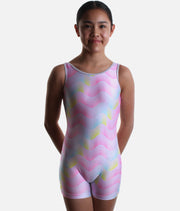 Girls Shoreline Gymnastics Biketard, Pastel Sunset Wave Design - 12446C