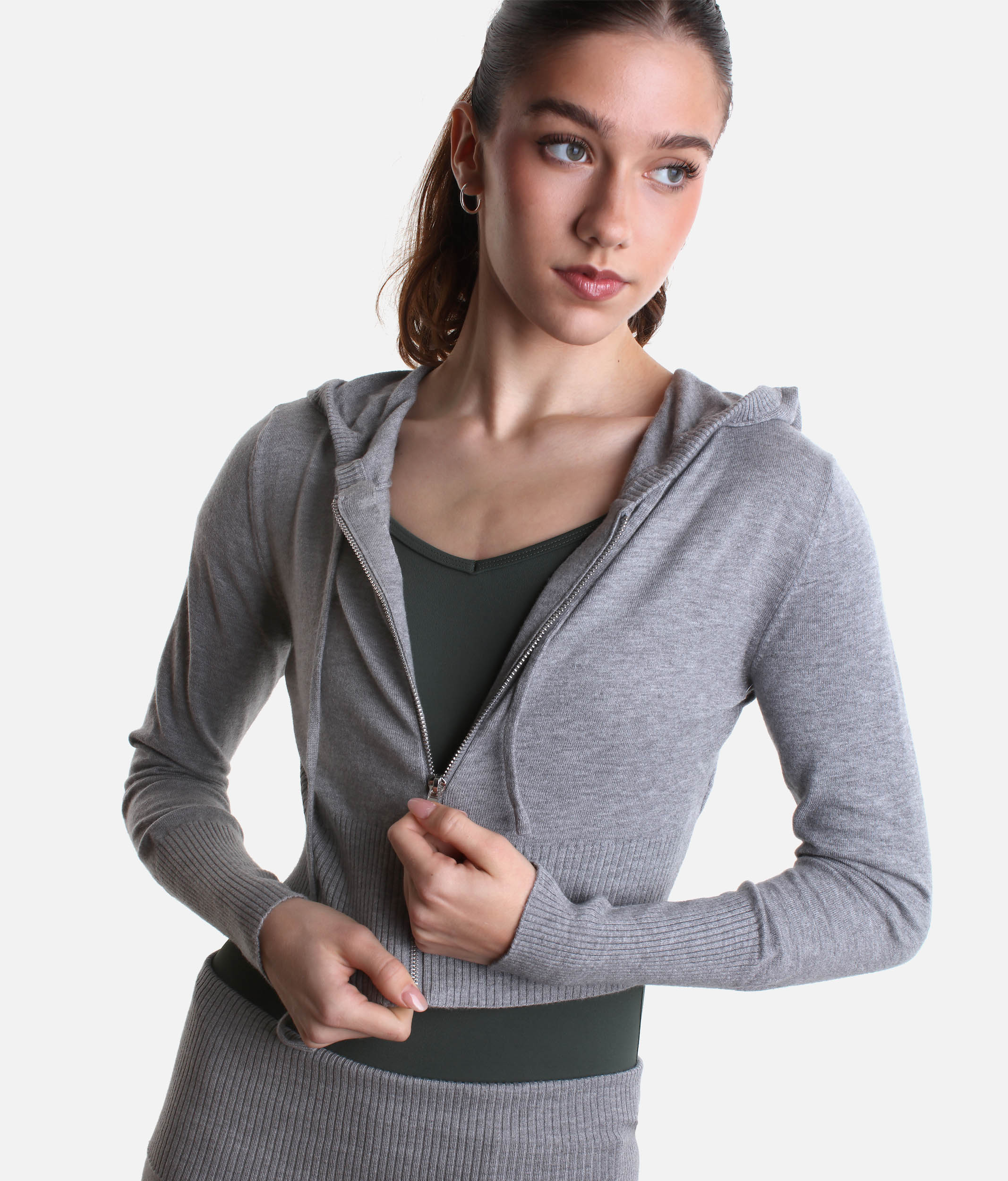 Orion Knit Hoodie for Dancers, Soft & Stretch Zip-Up Warm-Up Layer - J13003