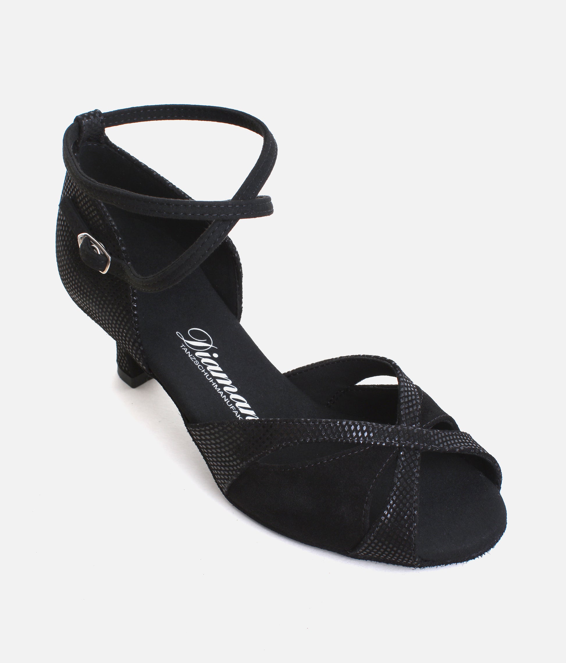 Flared Heel Dance Sandals, Luxurious Black Python Design - 084X