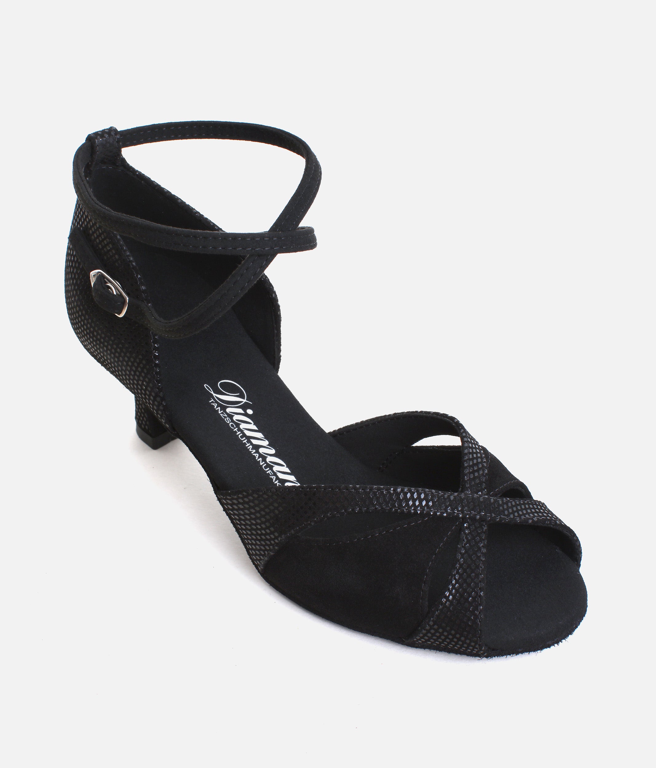 Flared Heel Dance Sandals, Luxurious Black Python Design - 084X