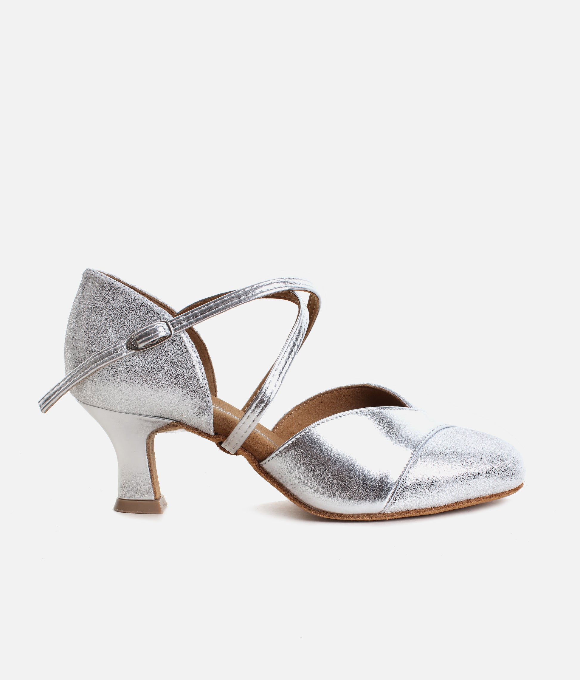Silver Standard Ballroom Dance Shoes for Women with Latino Heel, Suede Sole - 161