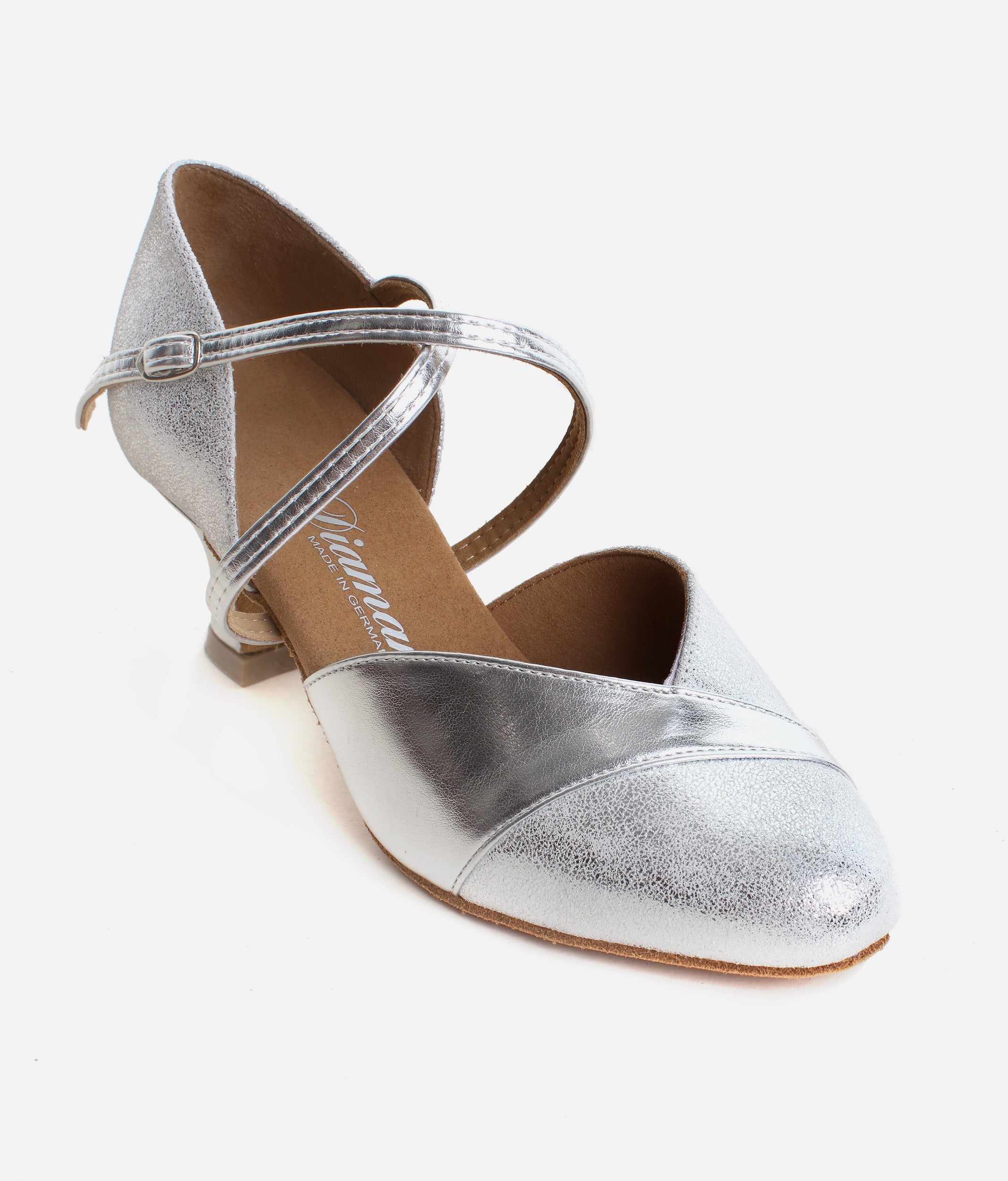 Silver Standard Ballroom Dance Shoes for Women with Latino Heel, Suede Sole - 161