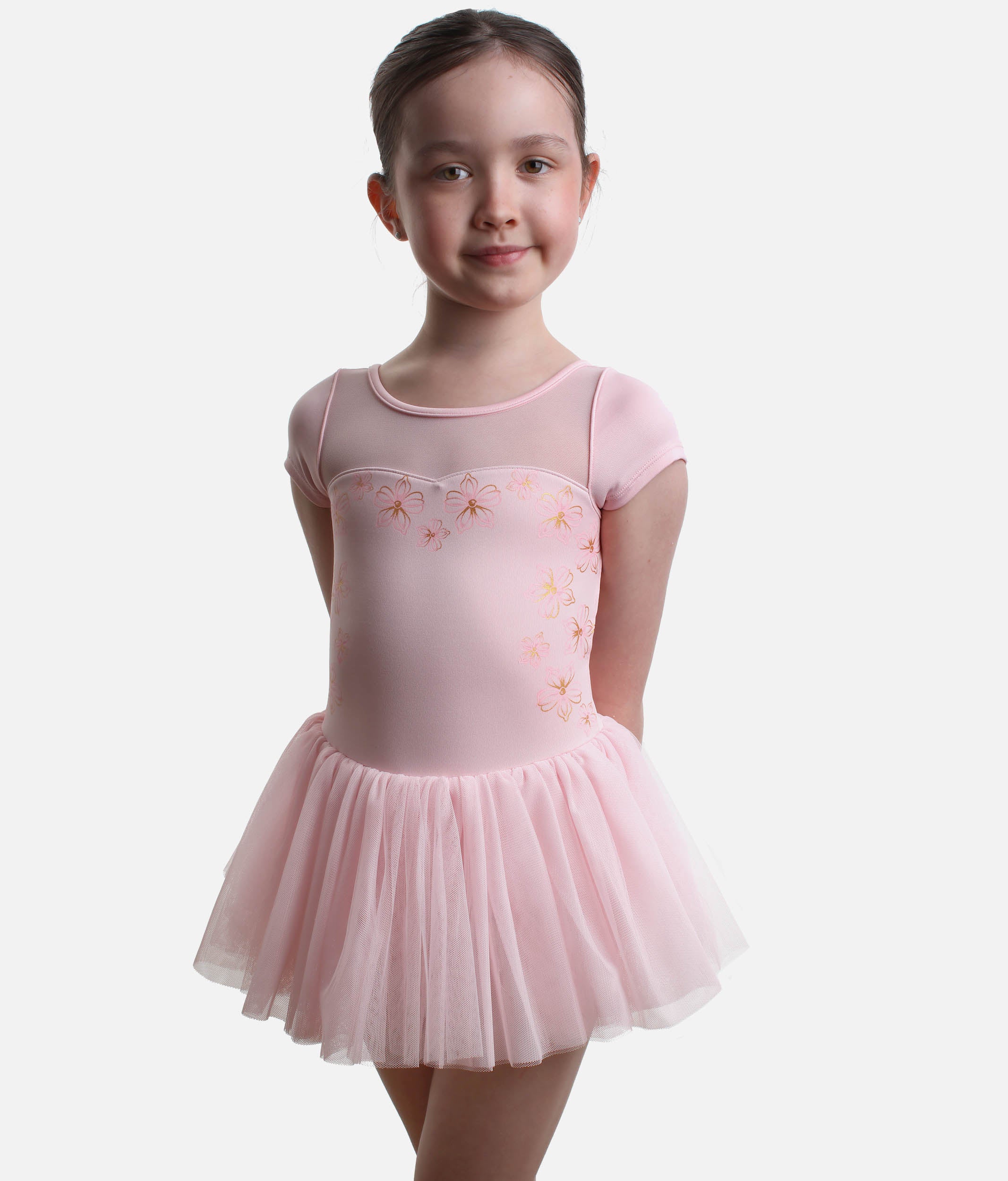Girls Sharon Cap Sleeve Tutu Dress, Mesh Panel & Floral Print - CL20007