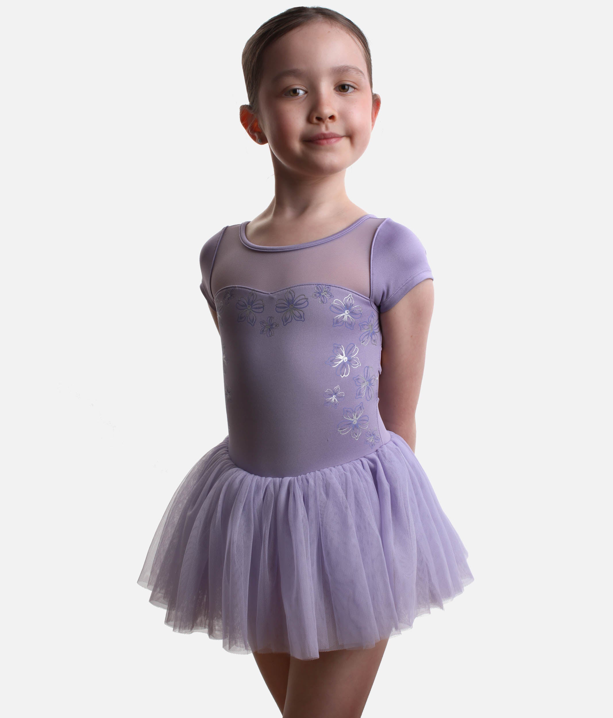 Girls Sharon Cap Sleeve Tutu Dress, Mesh Panel & Floral Print - CL20007