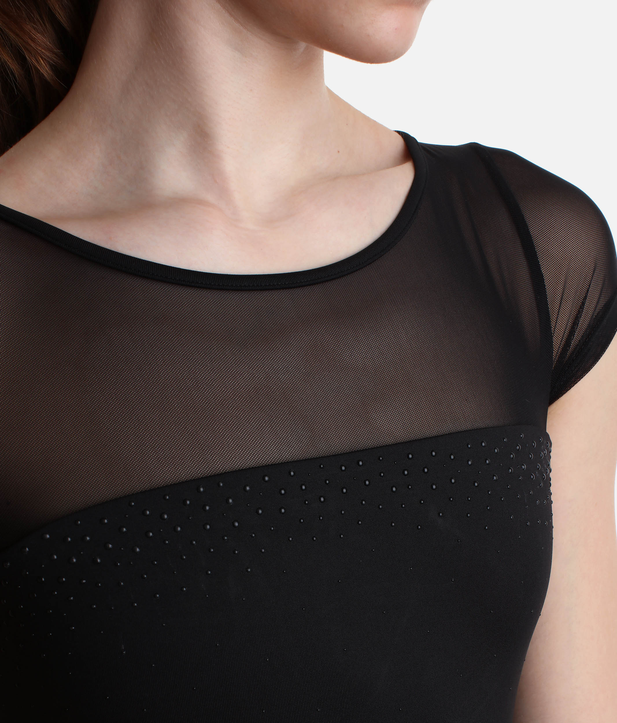 Elegant Short Sleeve Leotard with Triple Cross Back Detail - M20009LM