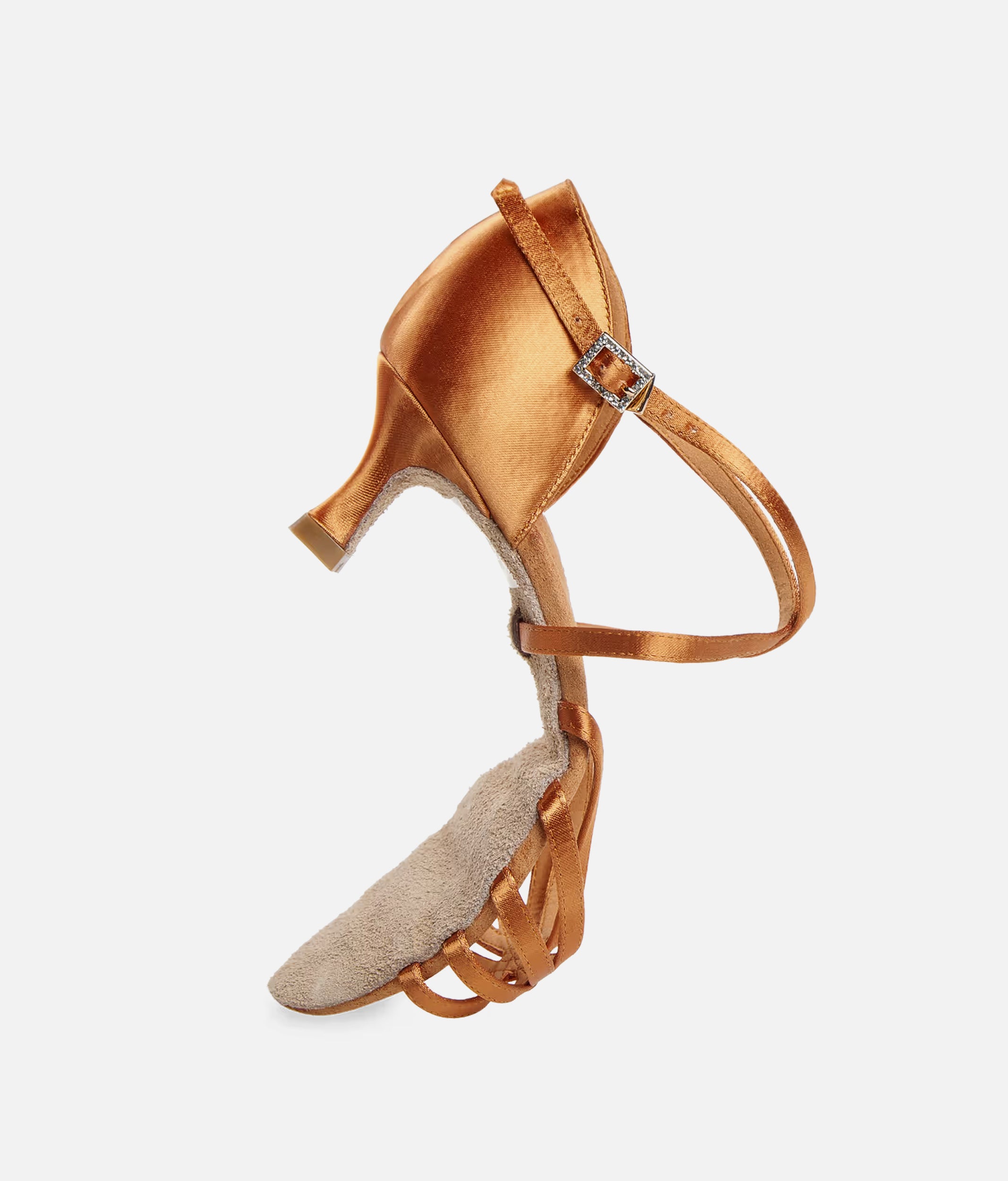DanceArt Ladies Latin Competition Dance Shoes, 5cm Flare Heel Dark Tan Satin - 217
