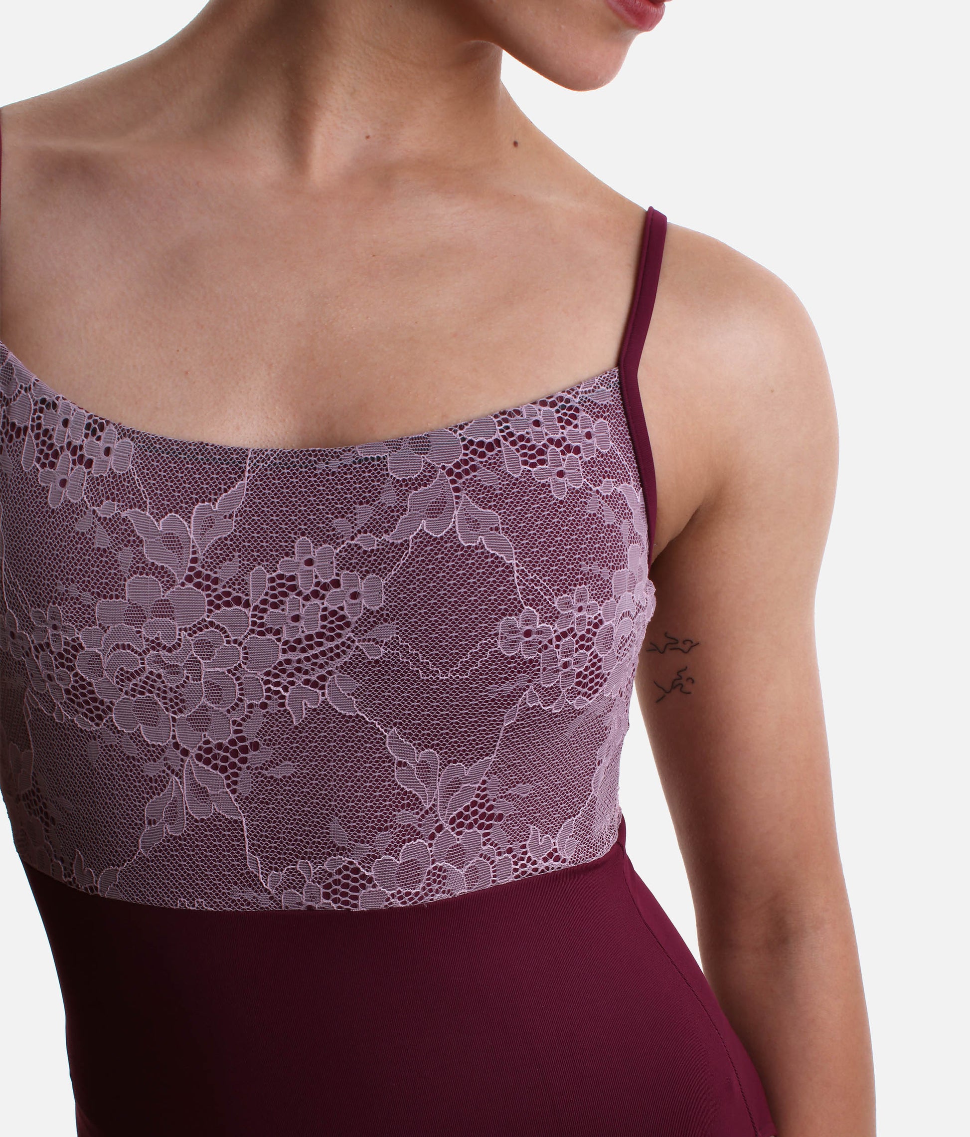 HALEY Camisole Leotard with Contrast Floral Lace, Elegant Ballet Dancewear - 31727